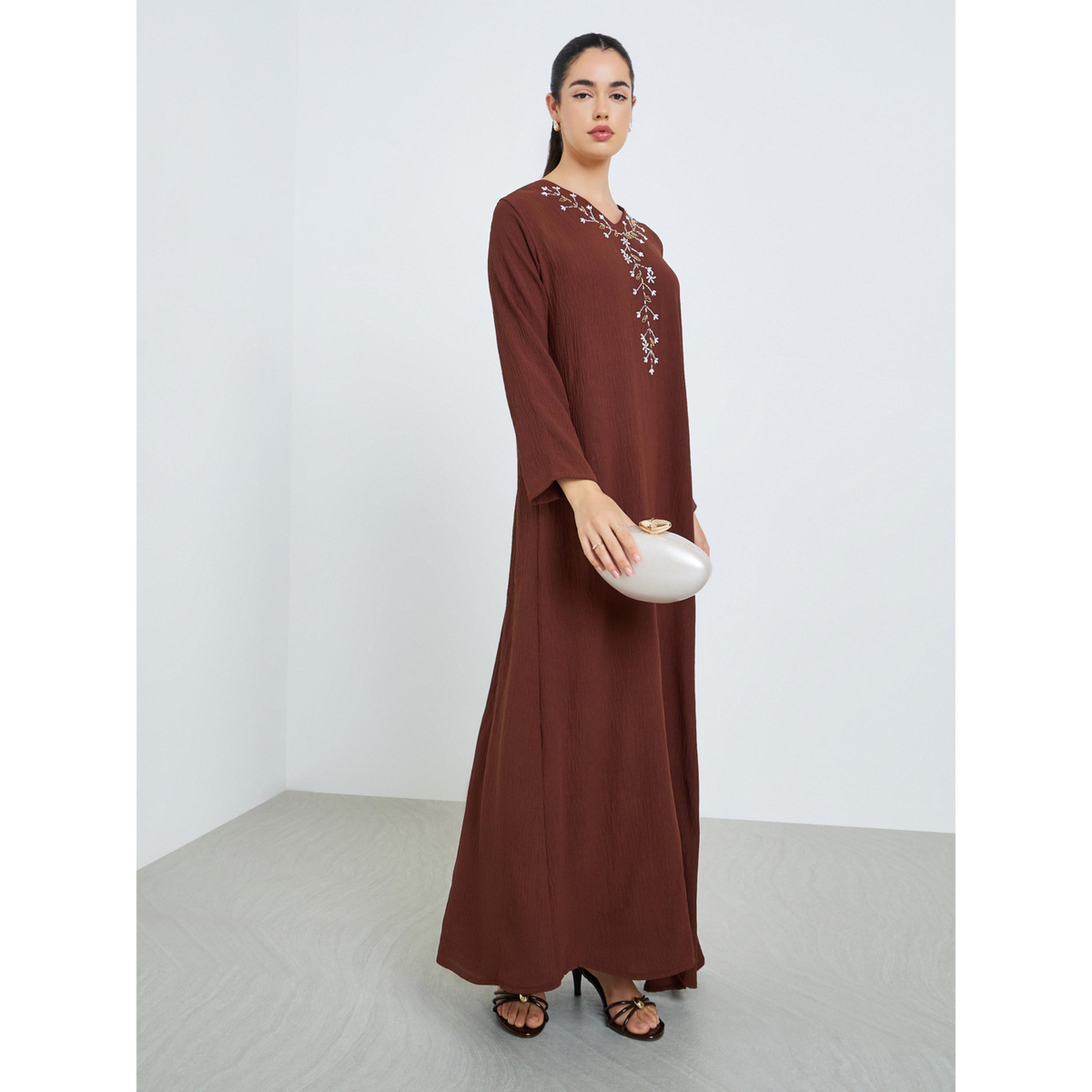 جلابية مطرزة بحافة واسعة للنساء-women-arabicclothing-jalabiyas-image-3