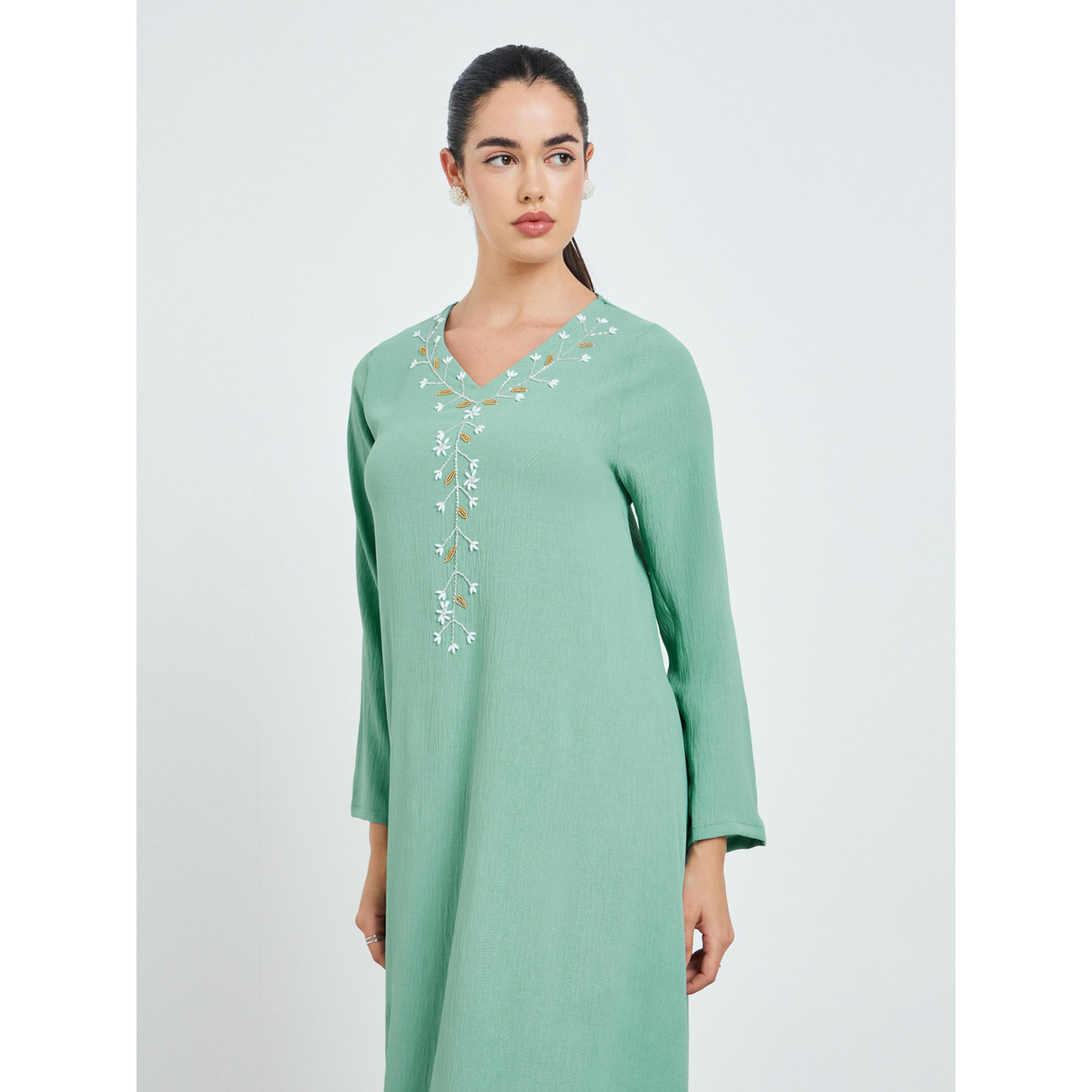 جلابية مطرزة بحافة واسعة للنساء-women-arabicclothing-jalabiyas-image-2
