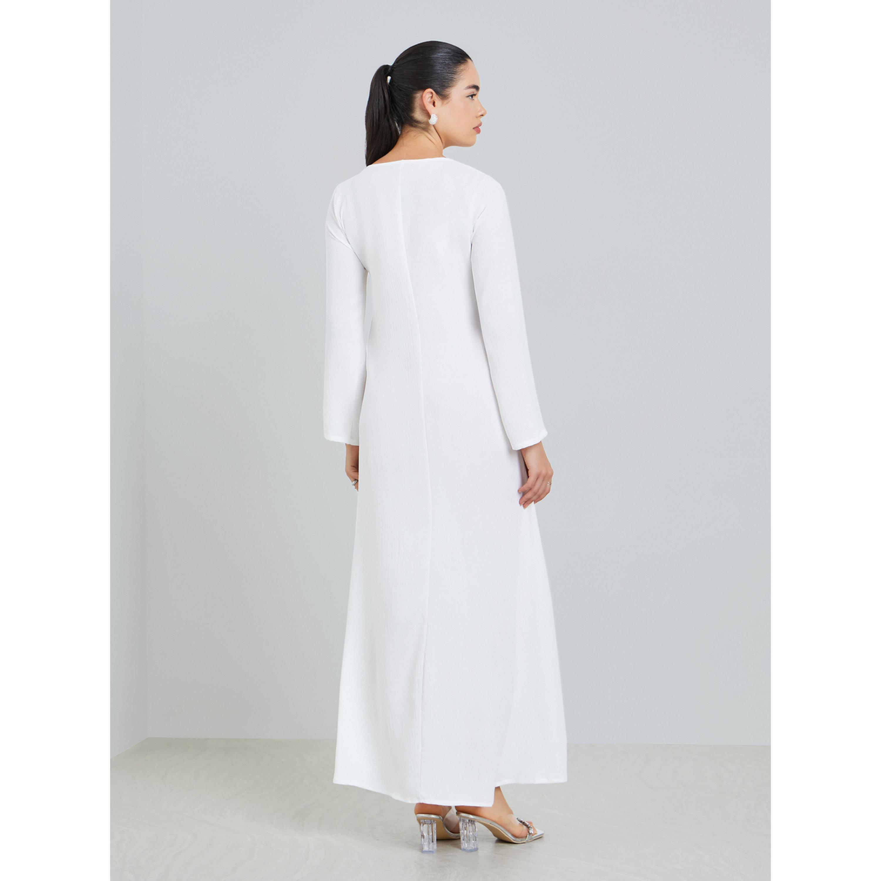 Styli Women White Embroidered A-Line Jalabiya-women-arabicclothing-jalabiyas-image-5