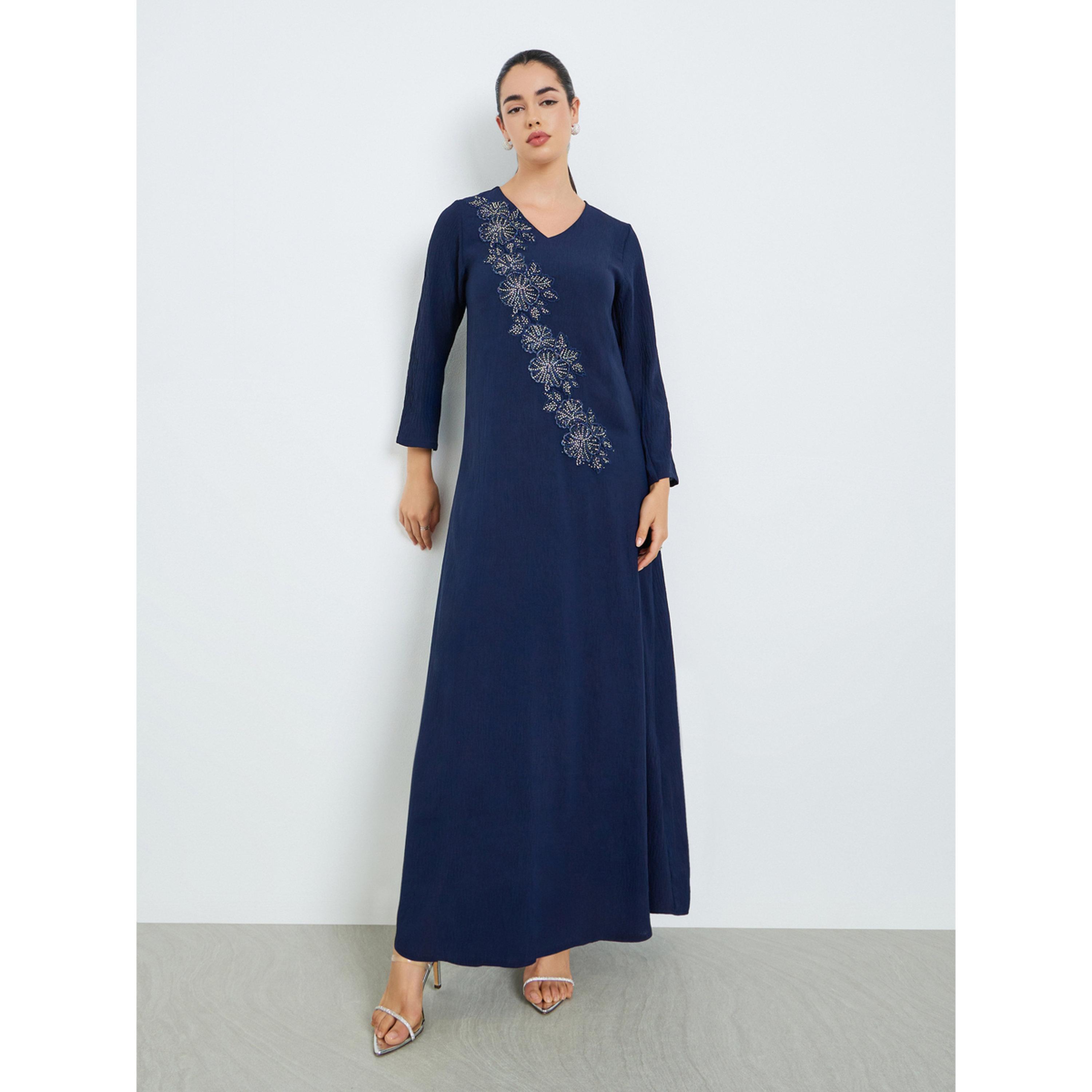 جلابية مطرزة بحافة واسعة للنساء-women-arabicclothing-jalabiyas-image-1