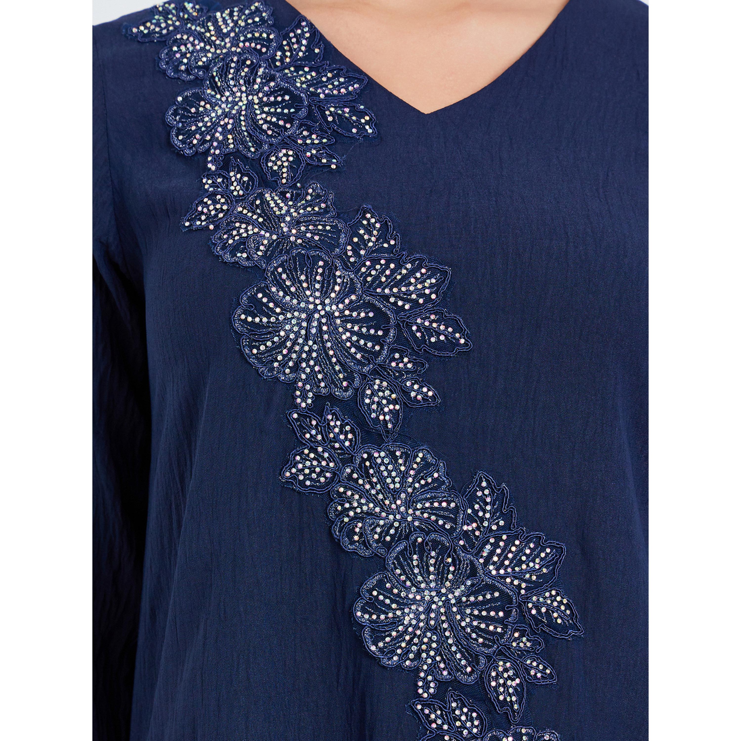 Styli Women Navy Blue Embroidered A-Line Jalabiya-women-arabicclothing-jalabiyas-image-3