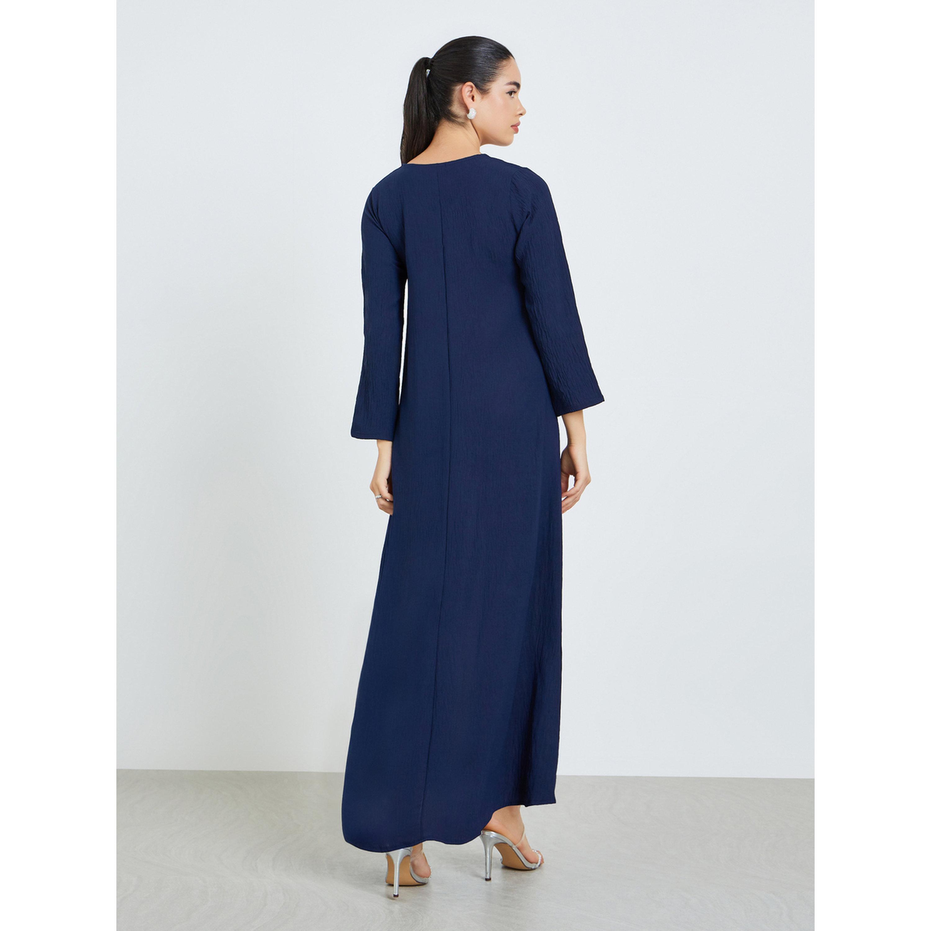 Styli Women Navy Blue Embroidered A-Line Jalabiya-women-arabicclothing-jalabiyas-image-4
