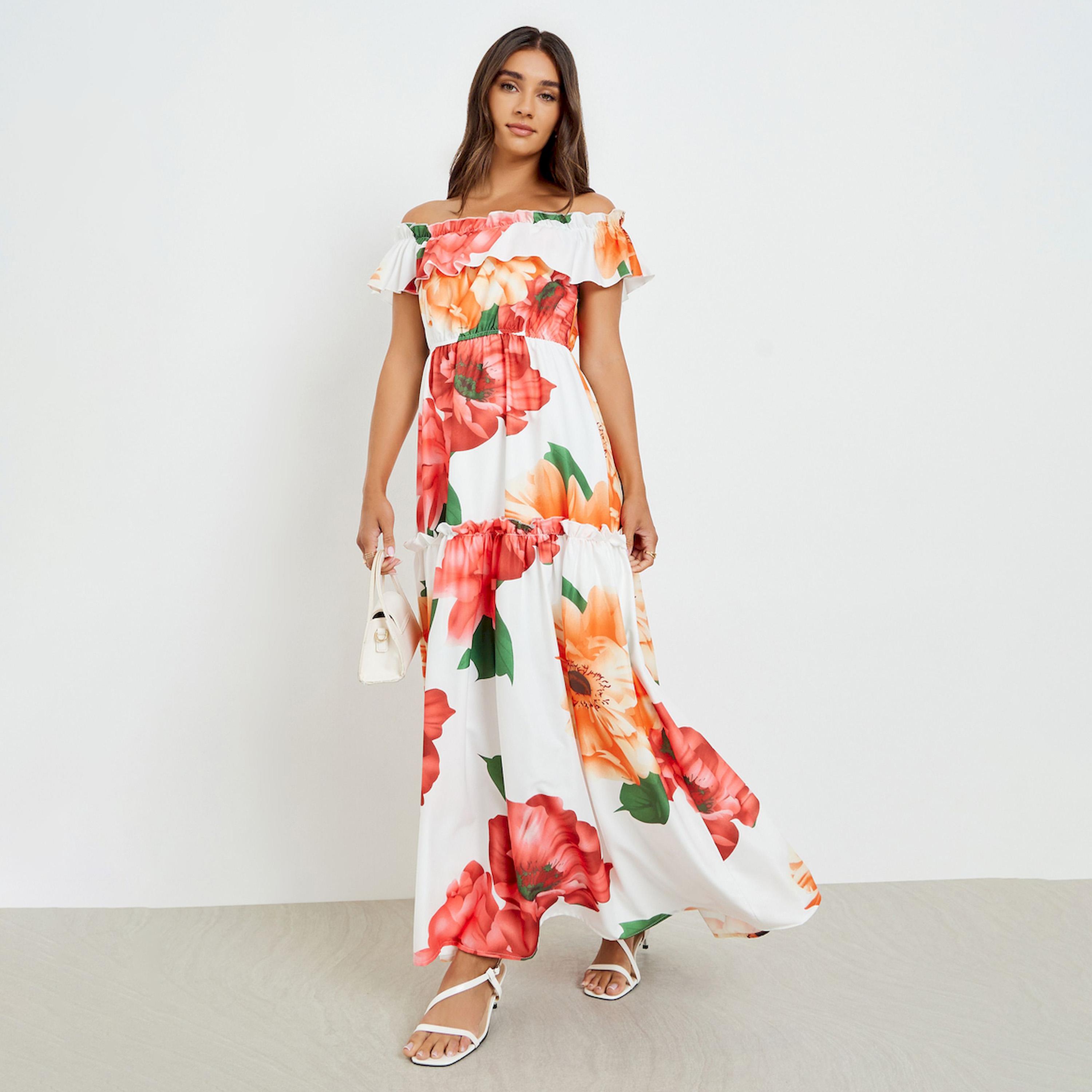 Styli White Floral Off Shoulder Maxi Dress-women-clothing-dresses-image-1