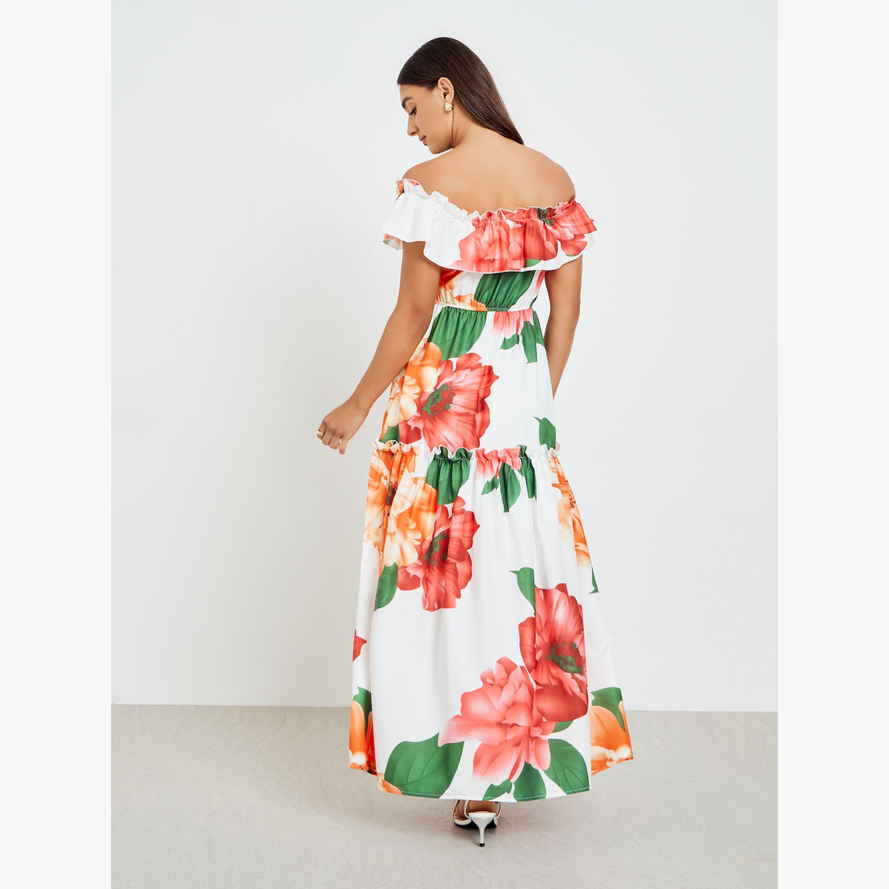 Styli White Floral Off Shoulder Maxi Dress-women-clothing-dresses-image-4