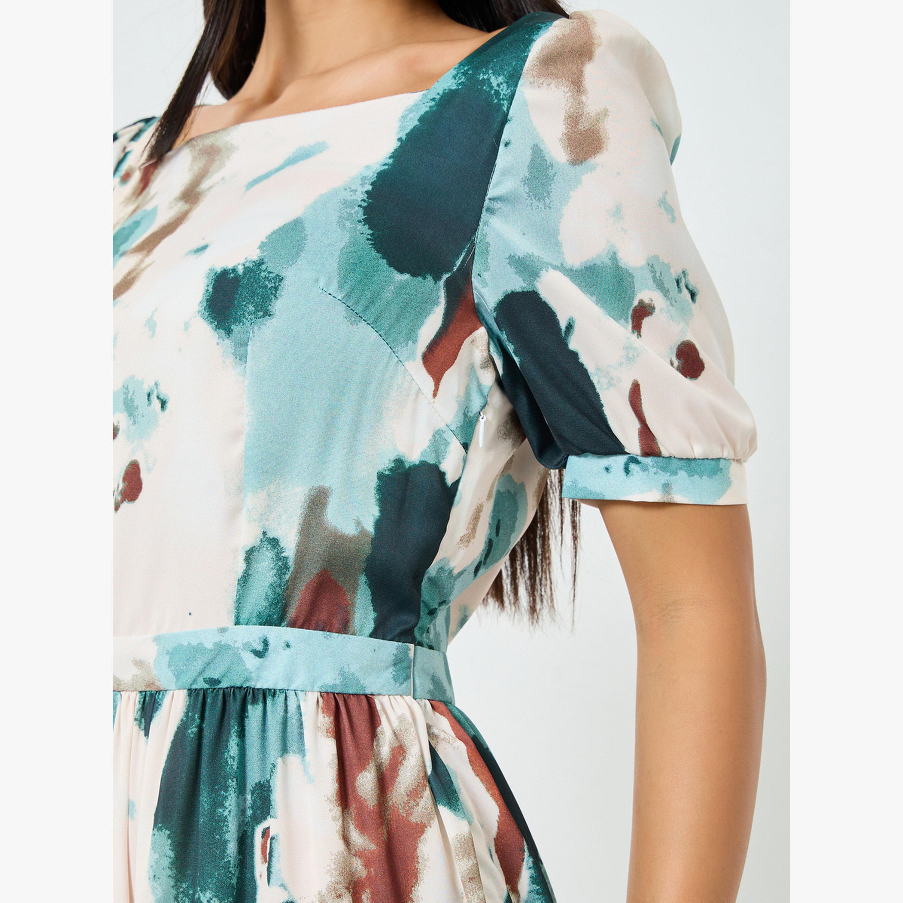 فستان طويل بطبقات وأكمام قصيرة بنمط عقد وصباغة-women-clothing-dresses-image-5