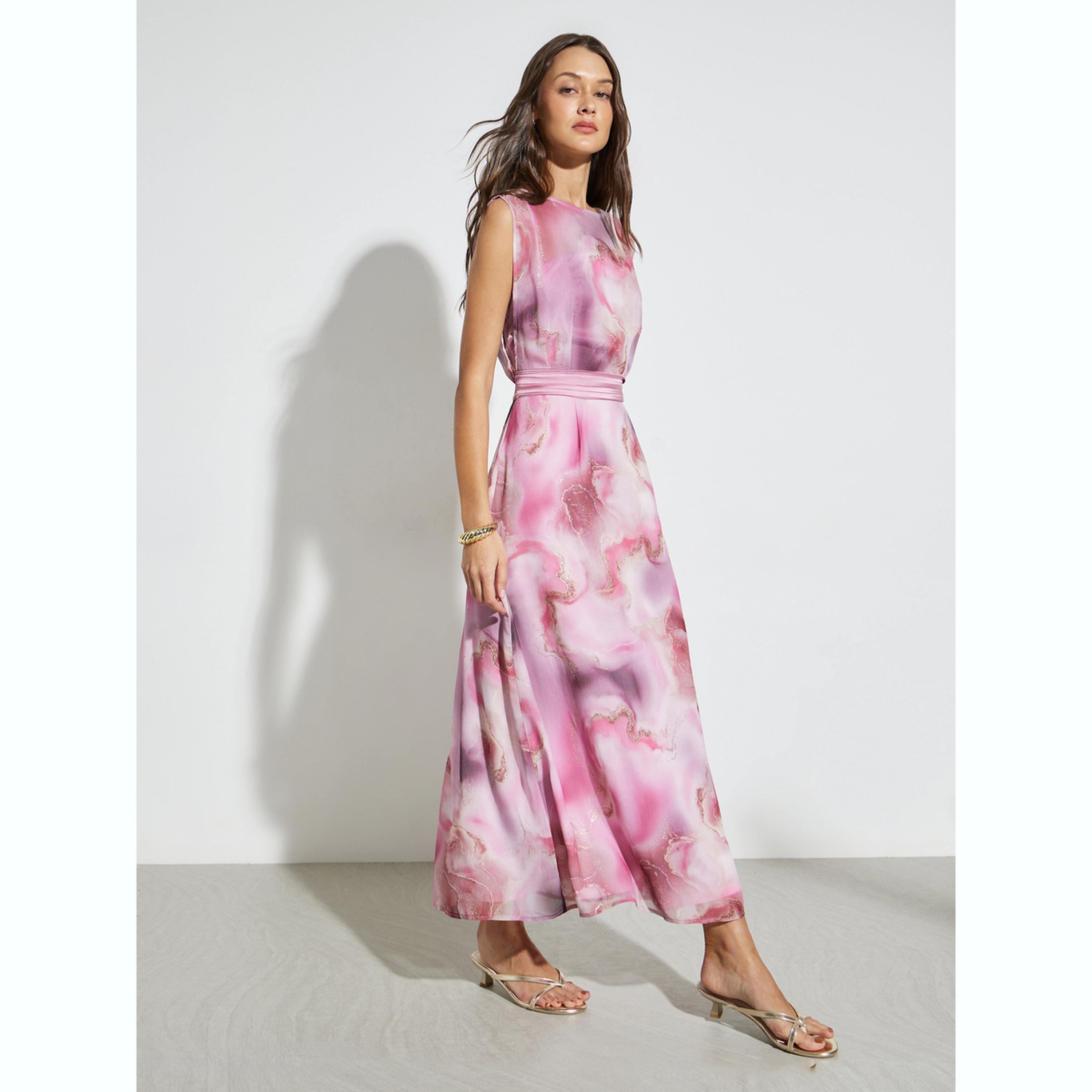 فستان طويل بحافة واسعة بطبعة تاي داي رخامية-women-clothing-dresses-image-3