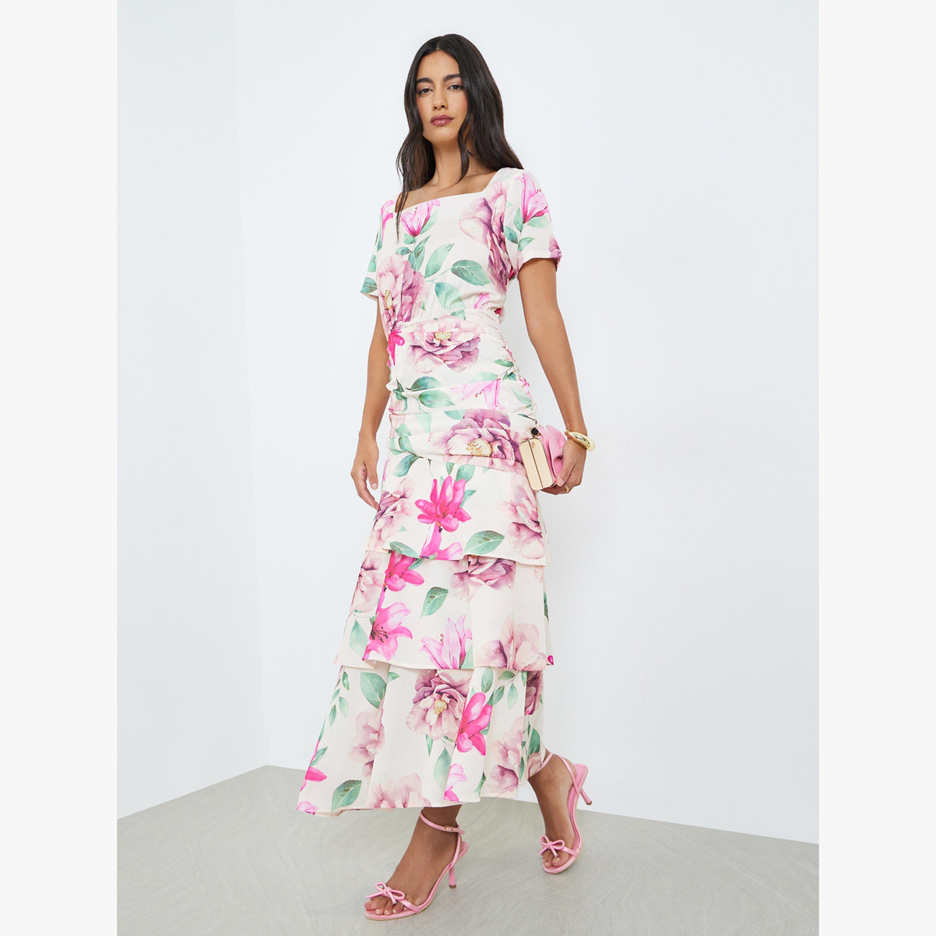 Styli Floral Short Sleeves Tiered Maxi Dress-women-clothing-dresses-image-1