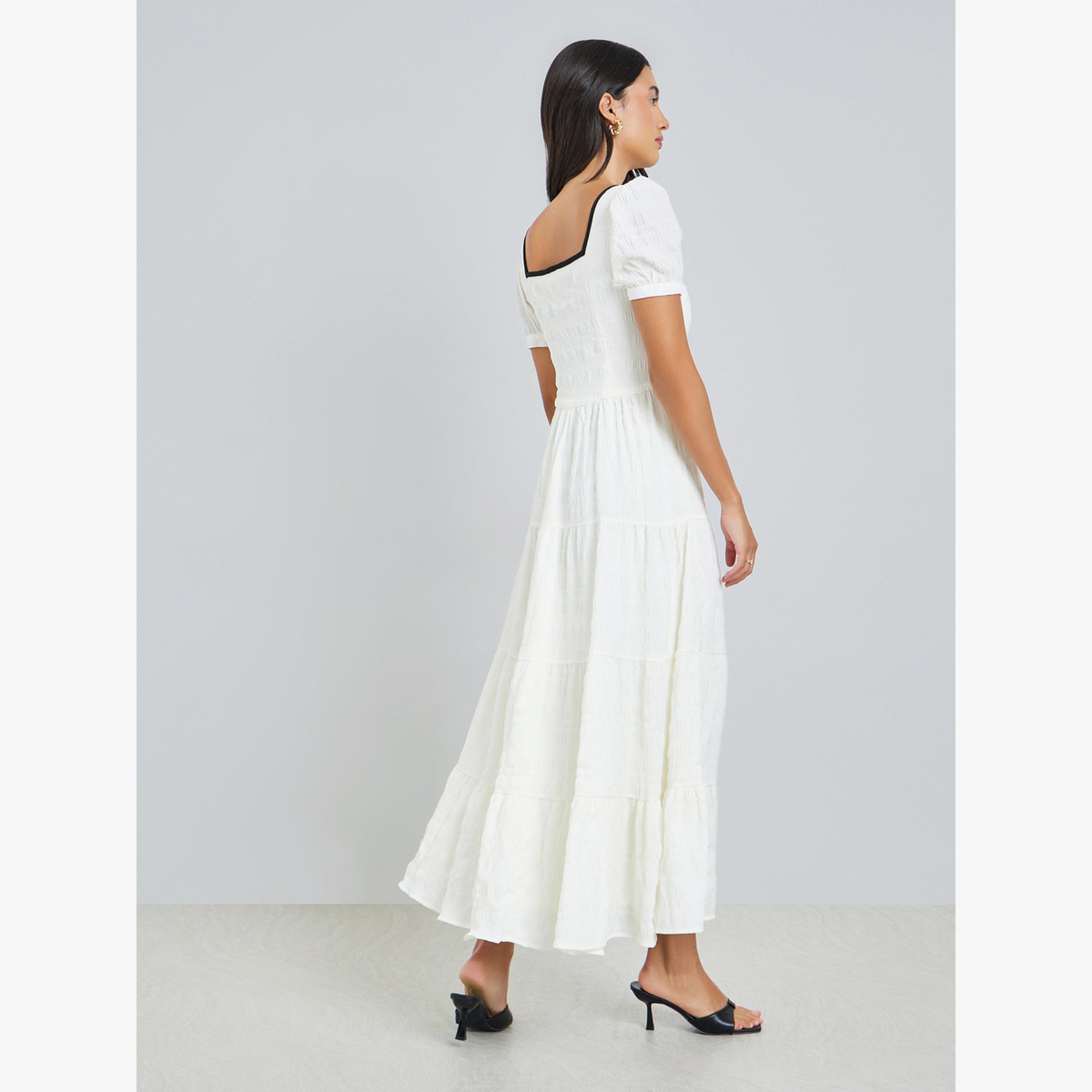 فستان طويل بطبقات وأكمام قصيرة وملمس بارز-women-clothing-dresses-image-4