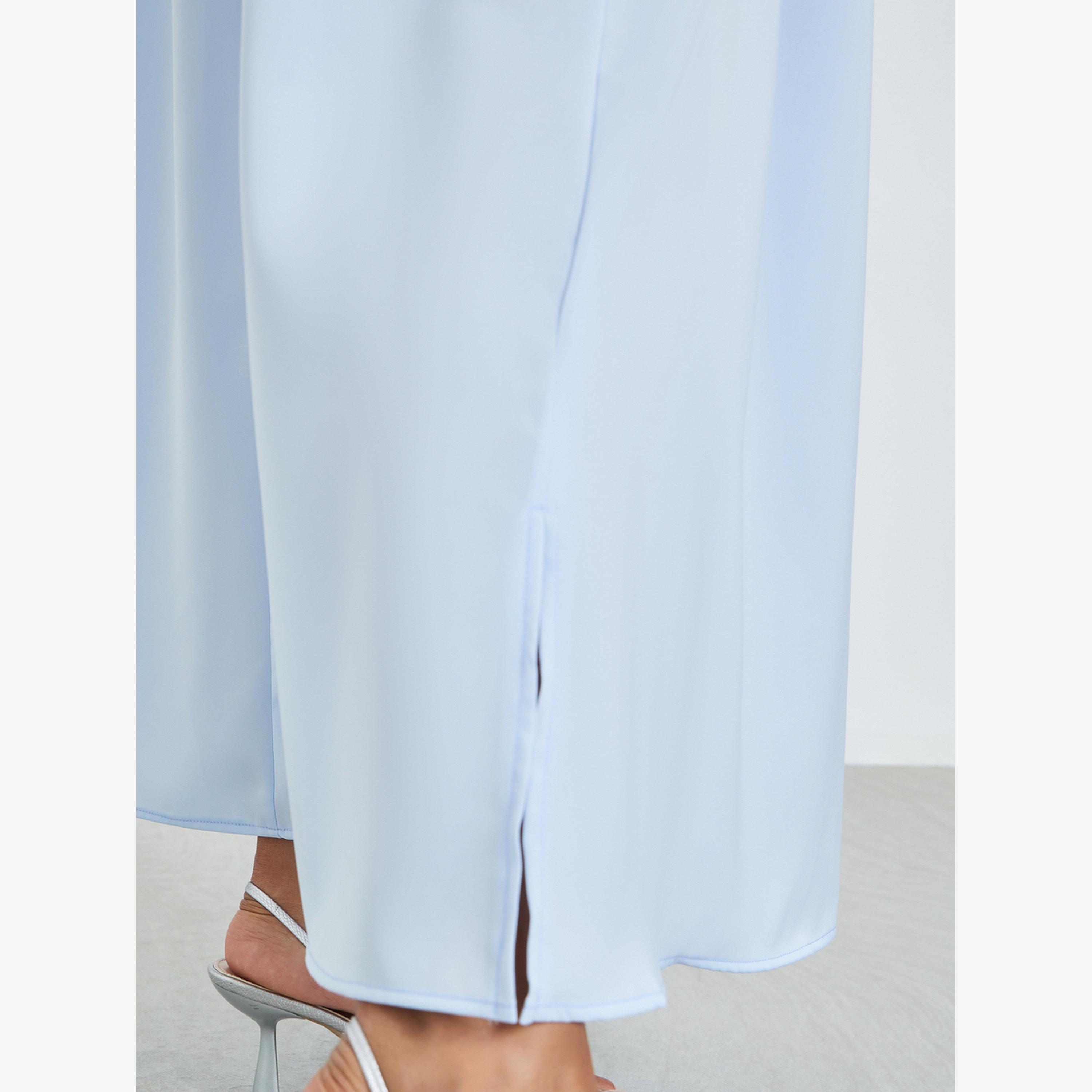 Styli Light Blue Pleated Detail A-Line Jalabiya-women-arabicclothing-jalabiyas-image-5