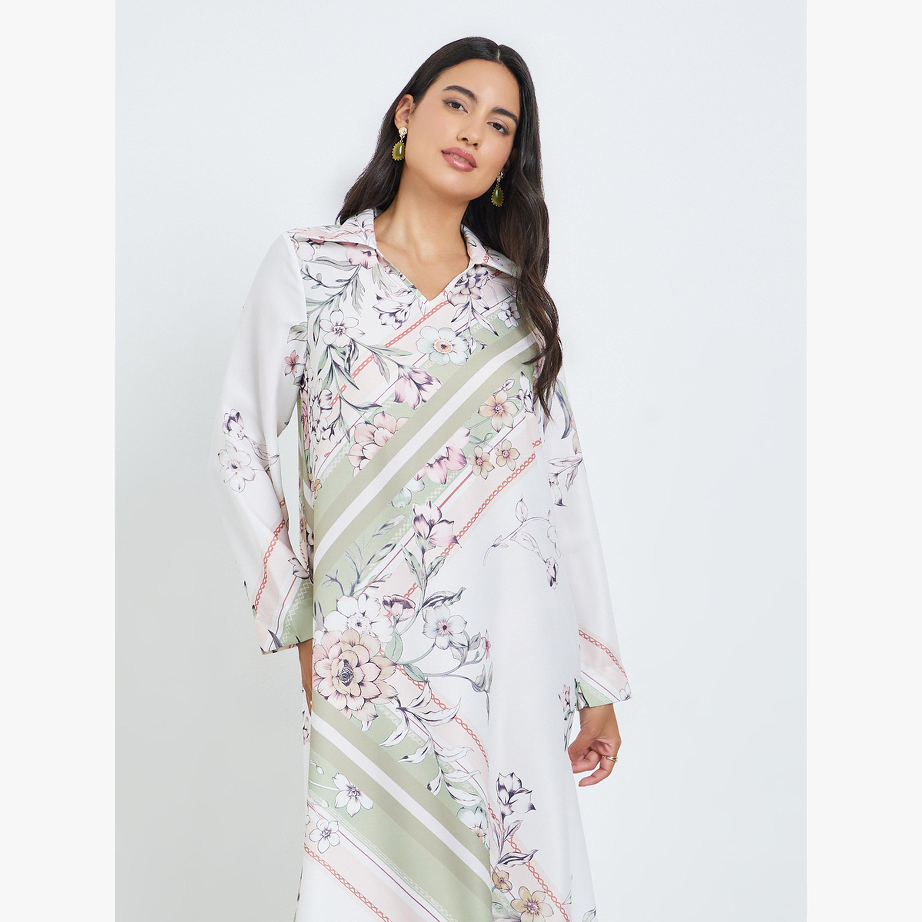 Styli Multi Open Collar Printed Jalabiya-women-arabicclothing-jalabiyas-image-2