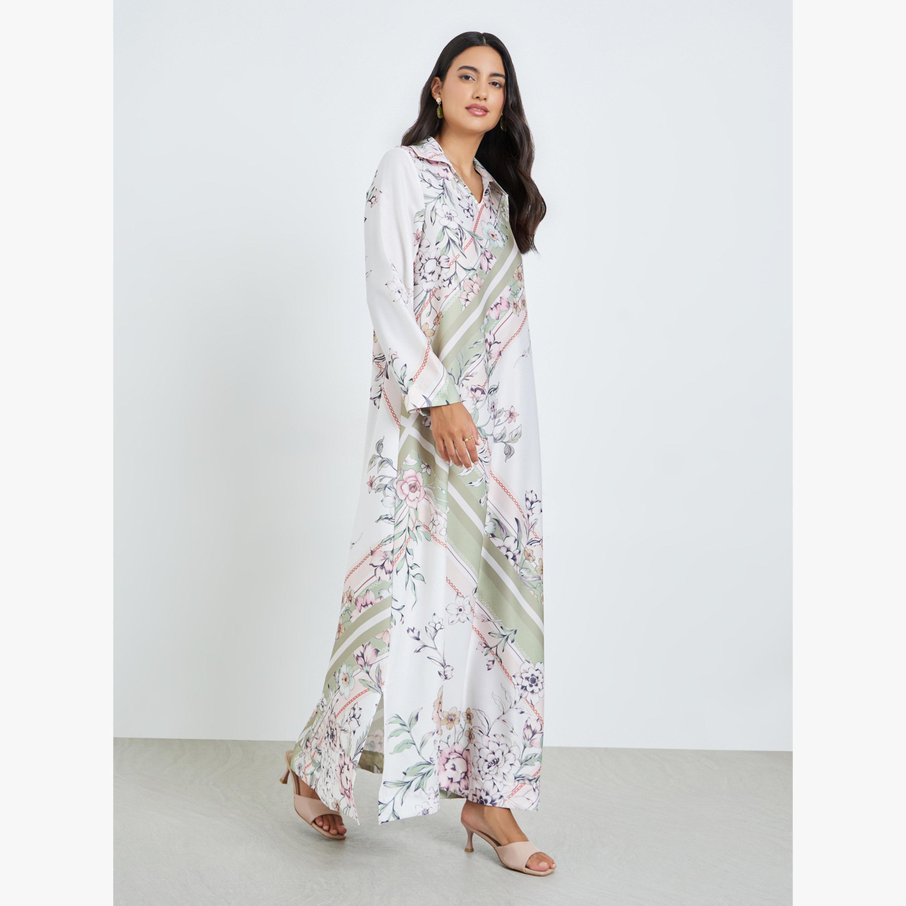 Styli Multi Open Collar Printed Jalabiya-women-arabicclothing-jalabiyas-image-3