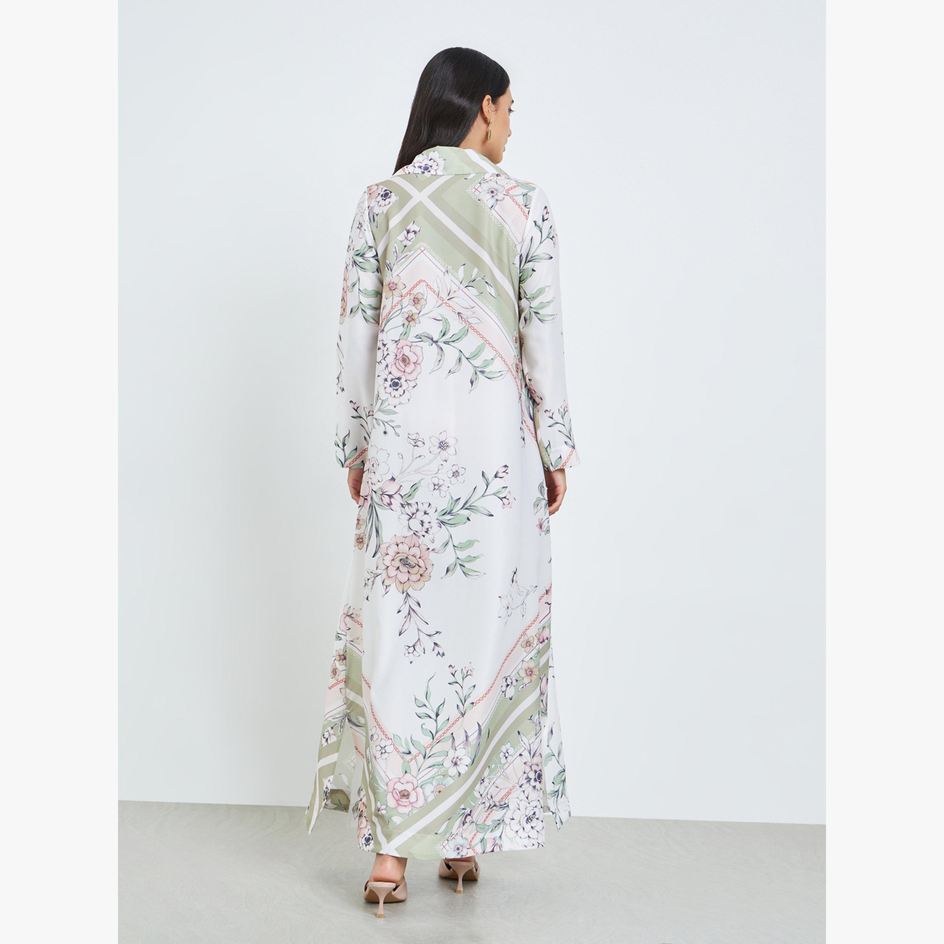 Styli Multi Open Collar Printed Jalabiya-women-arabicclothing-jalabiyas-image-4