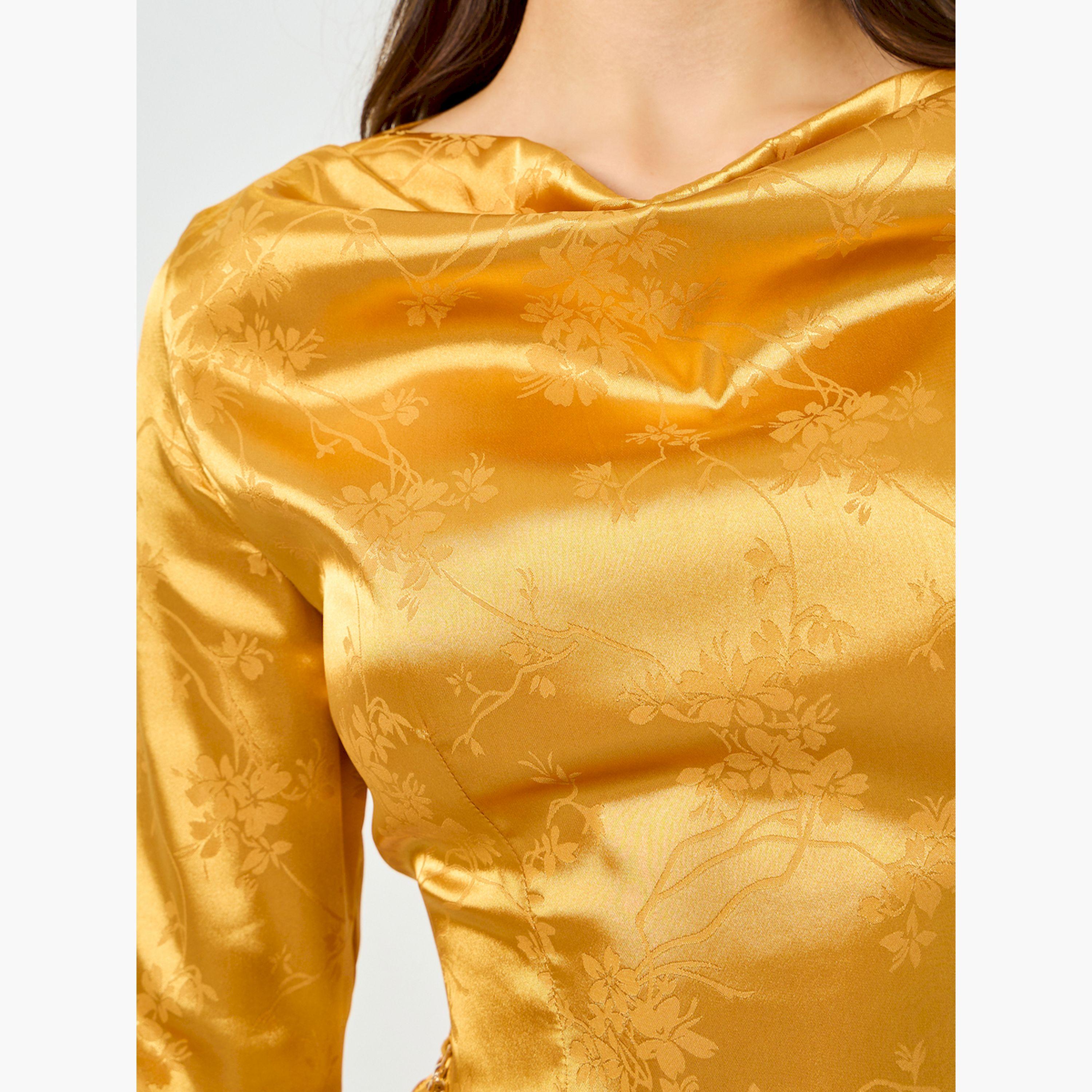 فستان طويل بياقة درابيه وأكمام واسعة قصة ميرميد-women-clothing-dresses-image-4