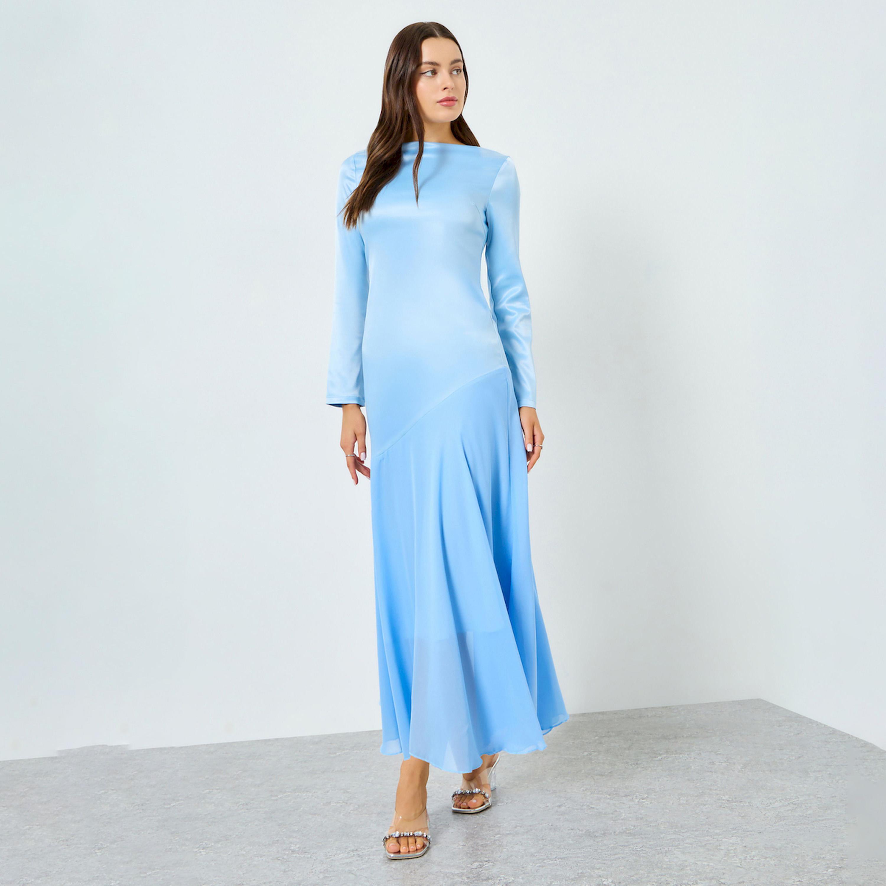 فستان طويل ساتان بياقة قارب وأكمام طويلة-women-clothing-dresses-image-1