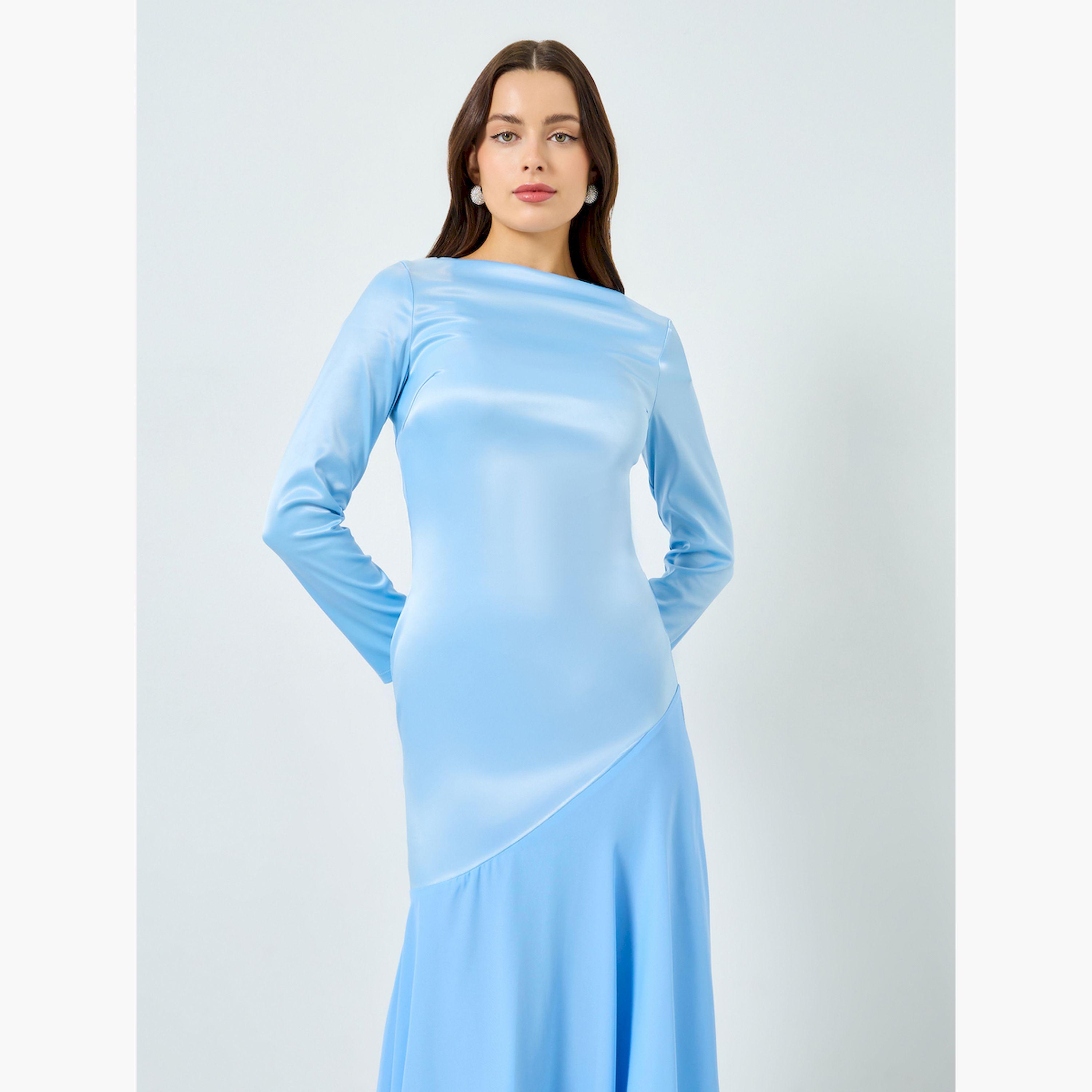 فستان طويل ساتان بياقة قارب وأكمام طويلة-women-clothing-dresses-image-2