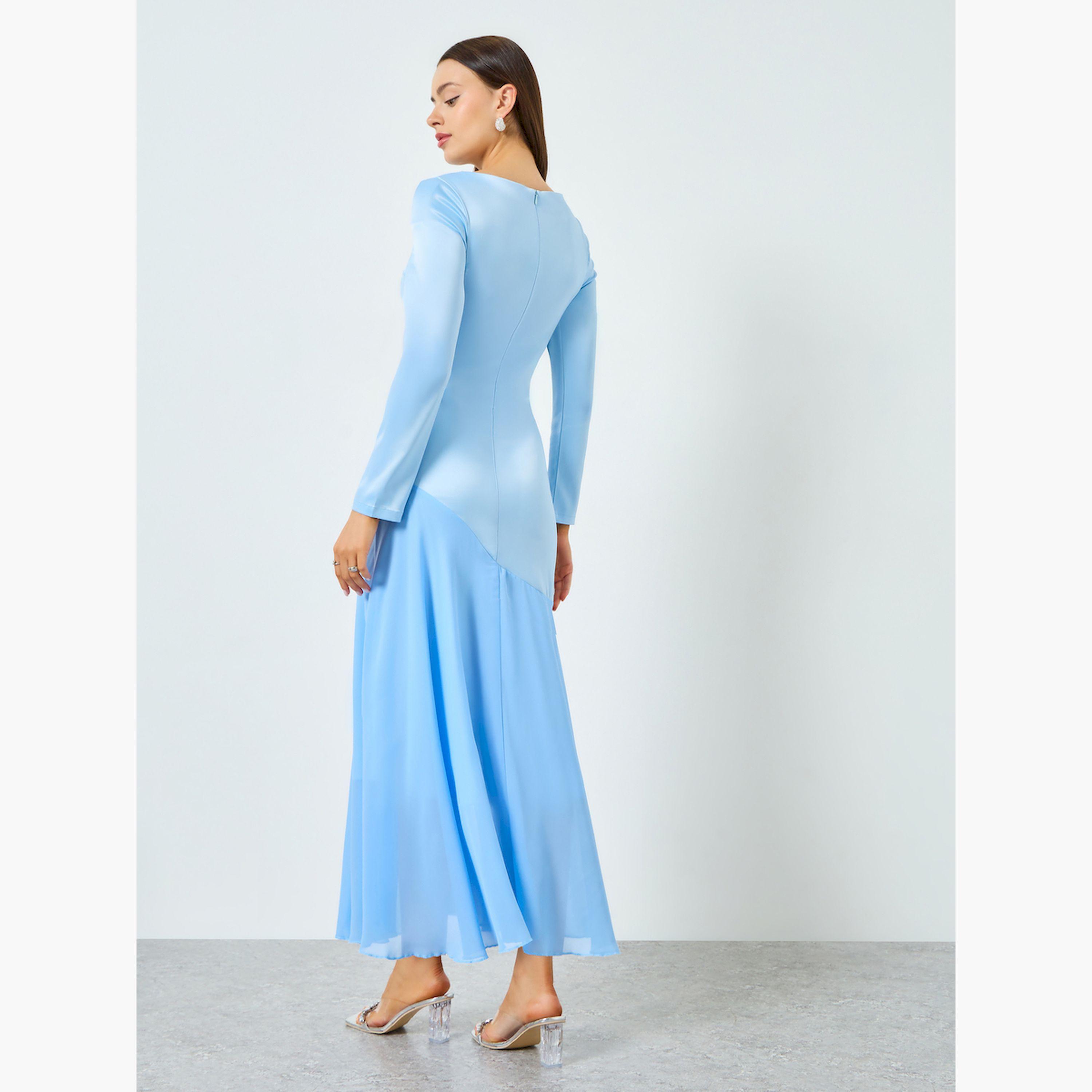 فستان طويل ساتان بياقة قارب وأكمام طويلة-women-clothing-dresses-image-4