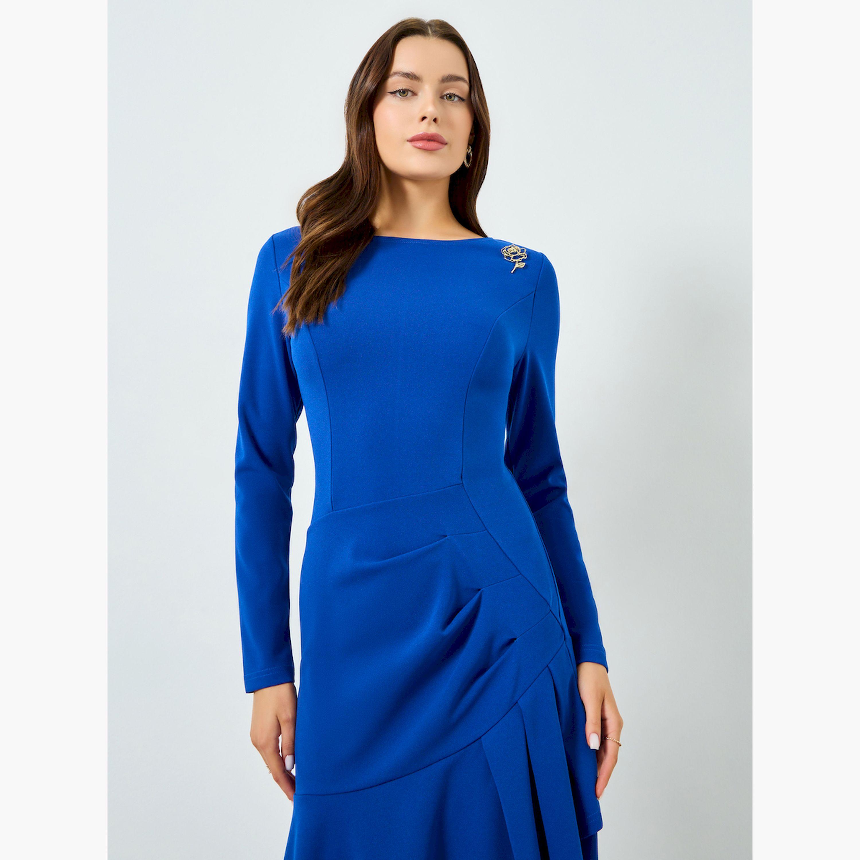 فستان ميدي بتفاصيل كشكش وحاشية غير متماثلة-women-clothing-dresses-image-2