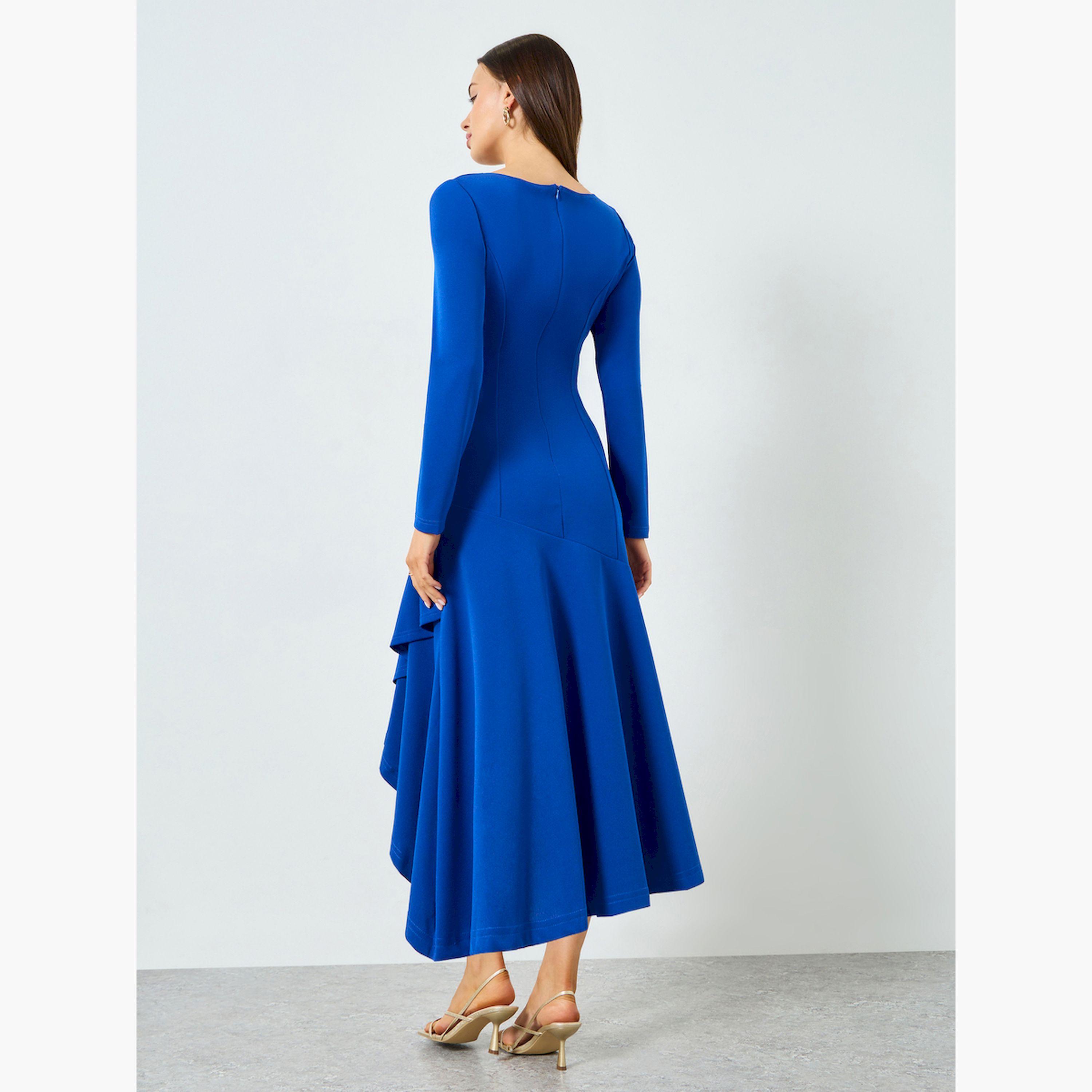 فستان ميدي بتفاصيل كشكش وحاشية غير متماثلة-women-clothing-dresses-image-6