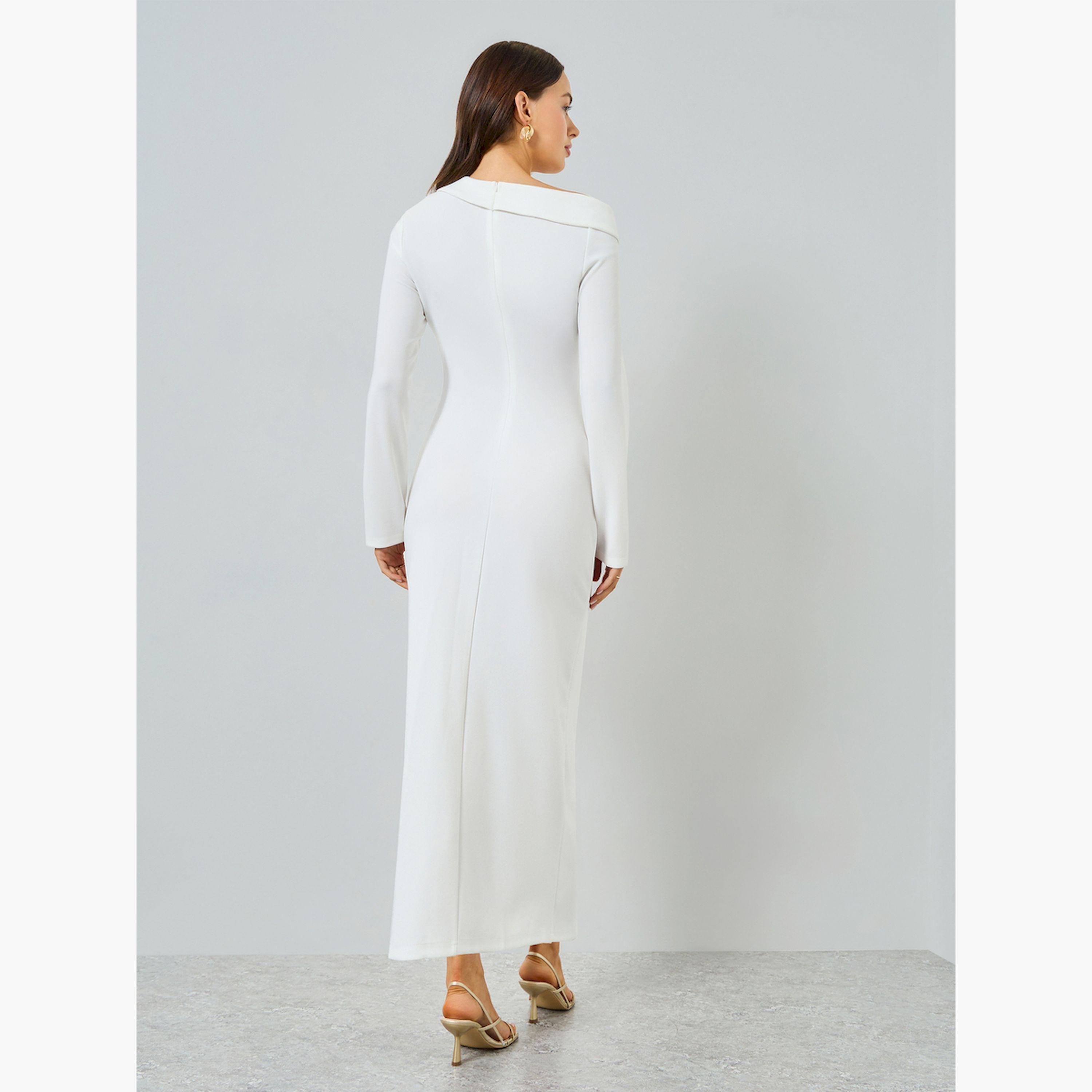 Take Two X Styli Off-White Asymmetric Neck Long Sleeve Maxi Dress-women-clothing-dresses-image-5