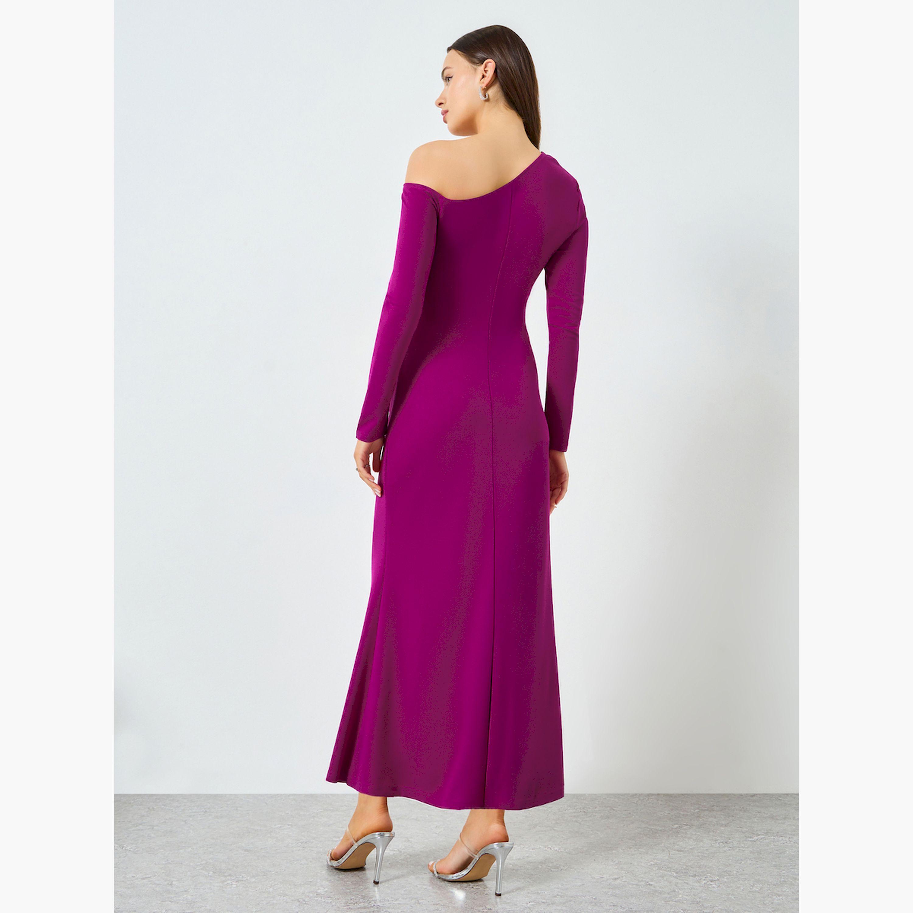 Take Two Purple One Shoulder Embellished Bodycon Midi Dress-women-clothing-dresses-image-4