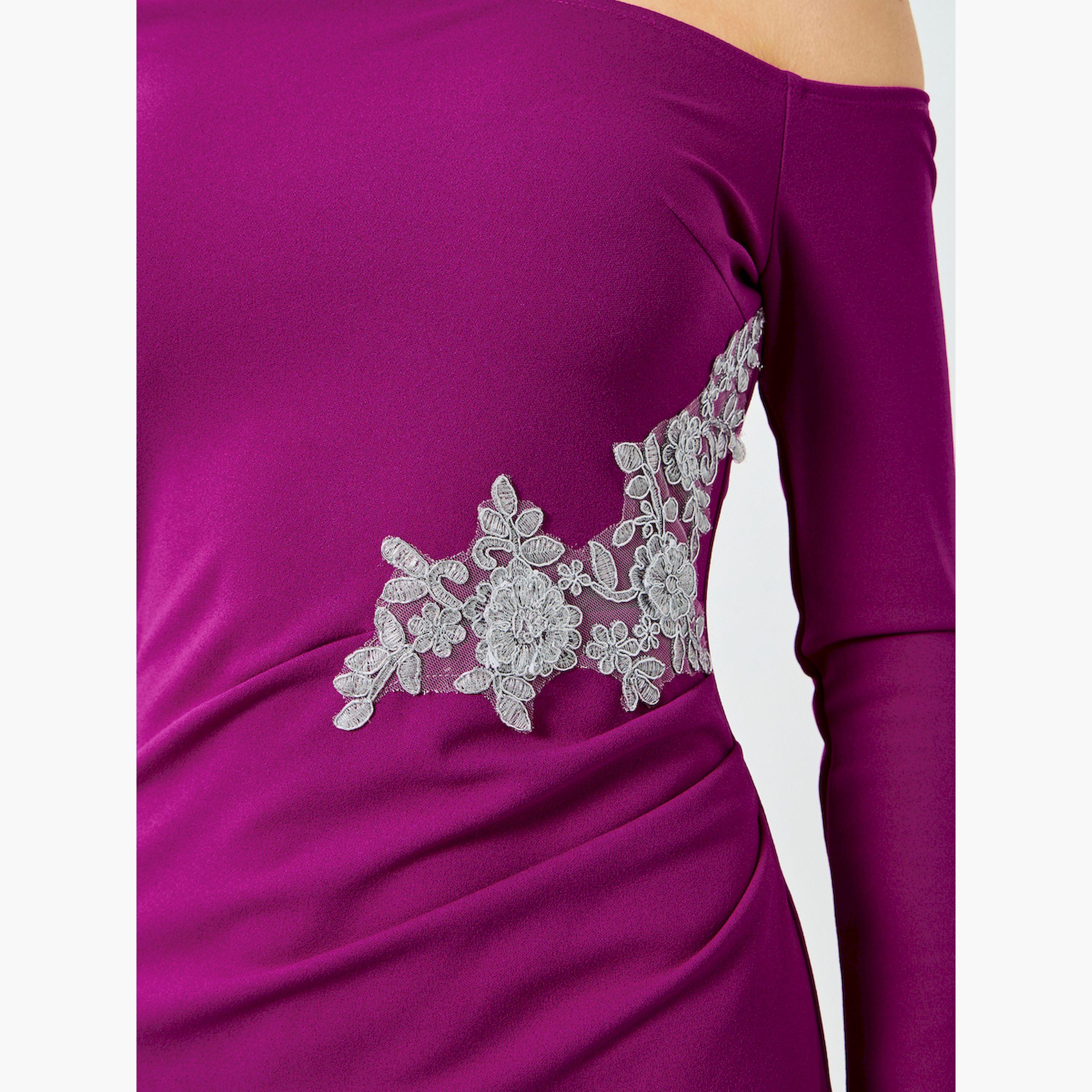 Take Two Purple One Shoulder Embellished Bodycon Midi Dress-women-clothing-dresses-image-5