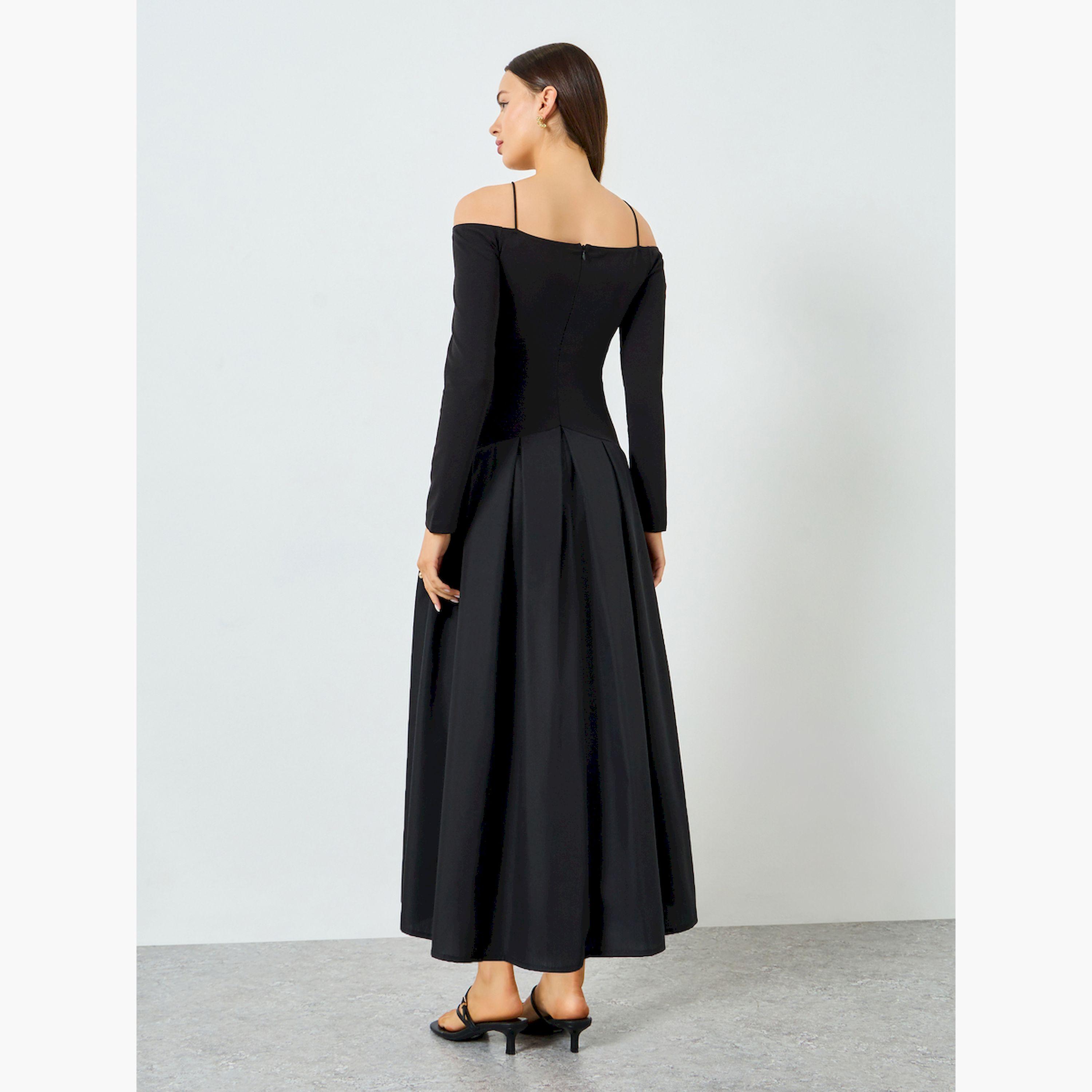 فستان ميدي بأكتاف مكشوفة بتفاصيل أوراق مزينة-women-clothing-dresses-image-5