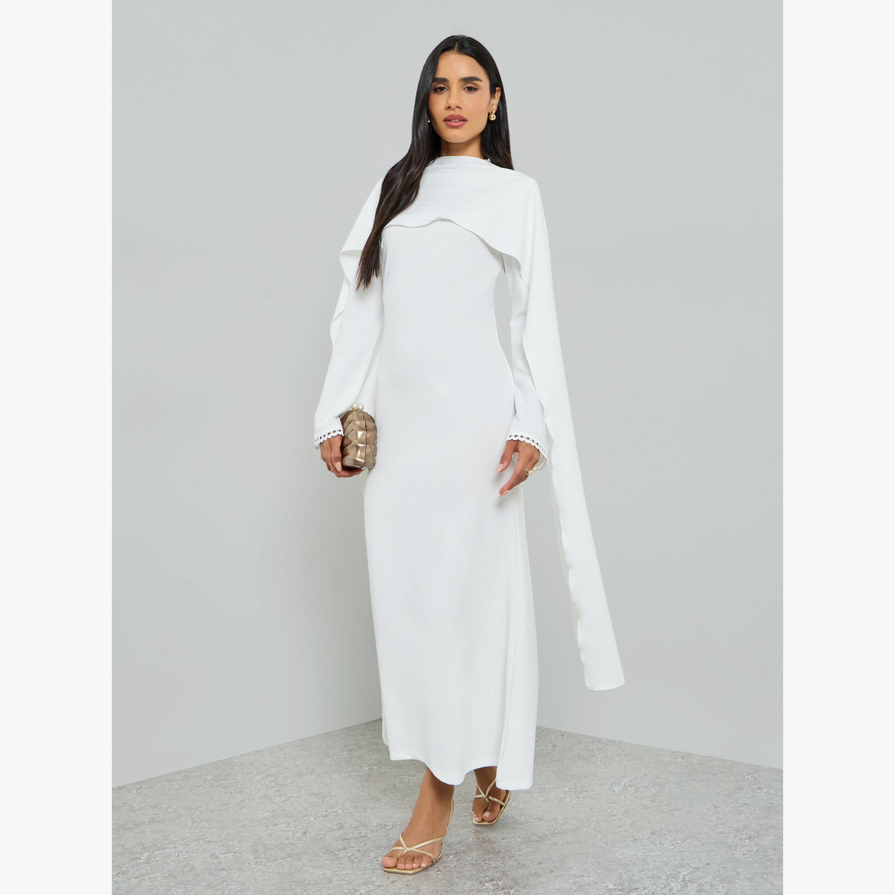 Take Two White Maxi Dress with Cape Overlay-women-clothing-dresses-image-1