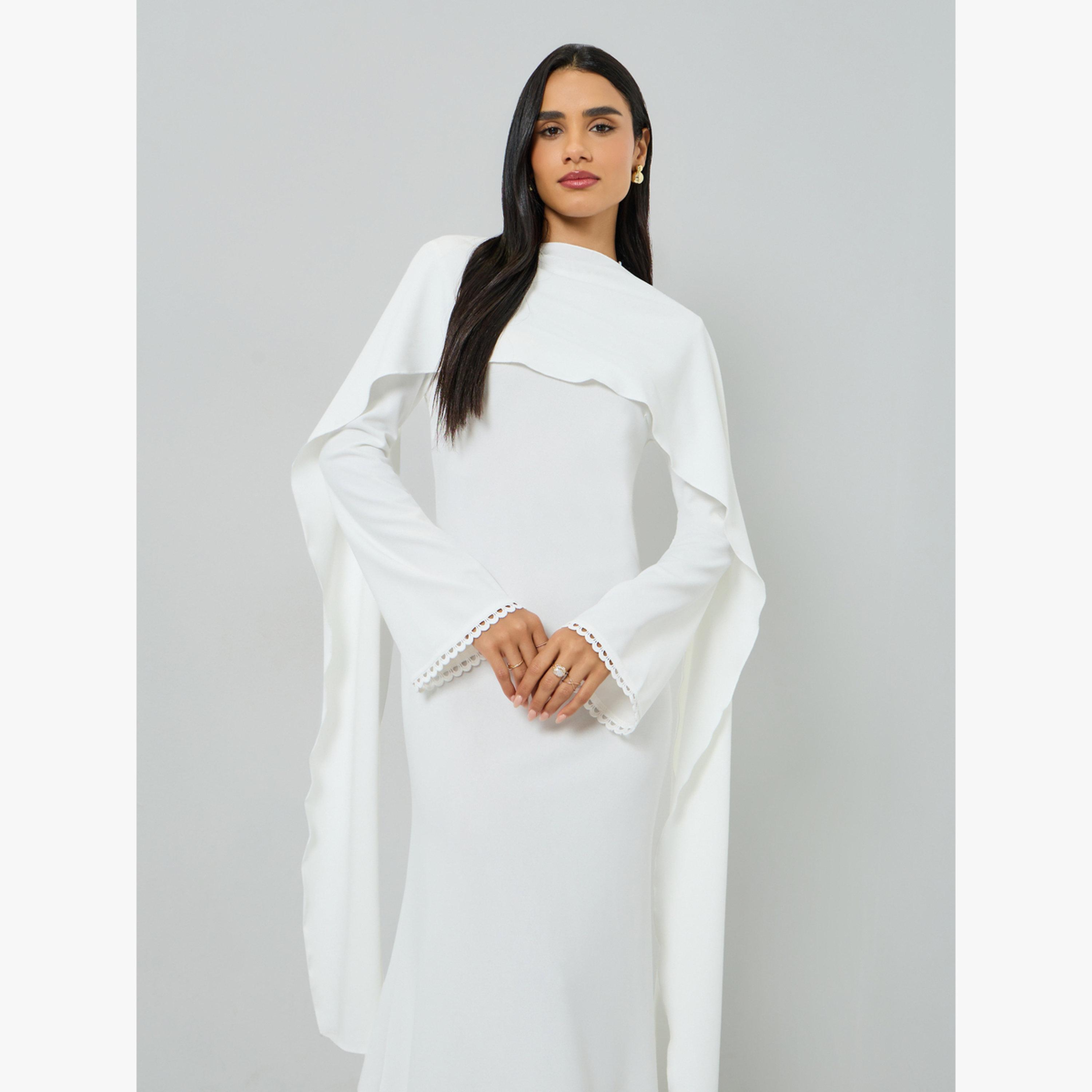 Take Two White Maxi Dress with Cape Overlay-women-clothing-dresses-image-2