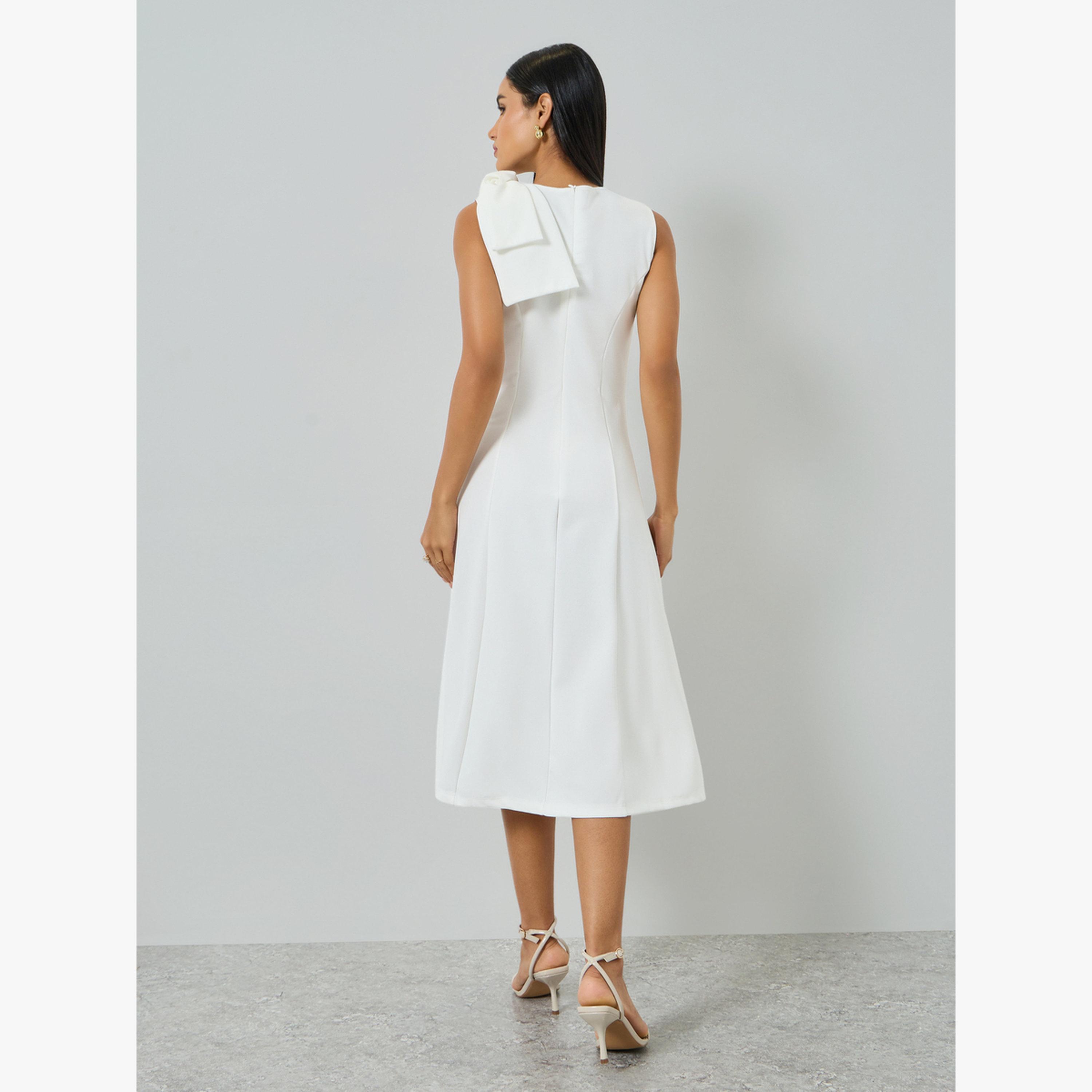Take Two White Sleeveless Midi Dress with Flower Corsage-women-clothing-dresses-image-4