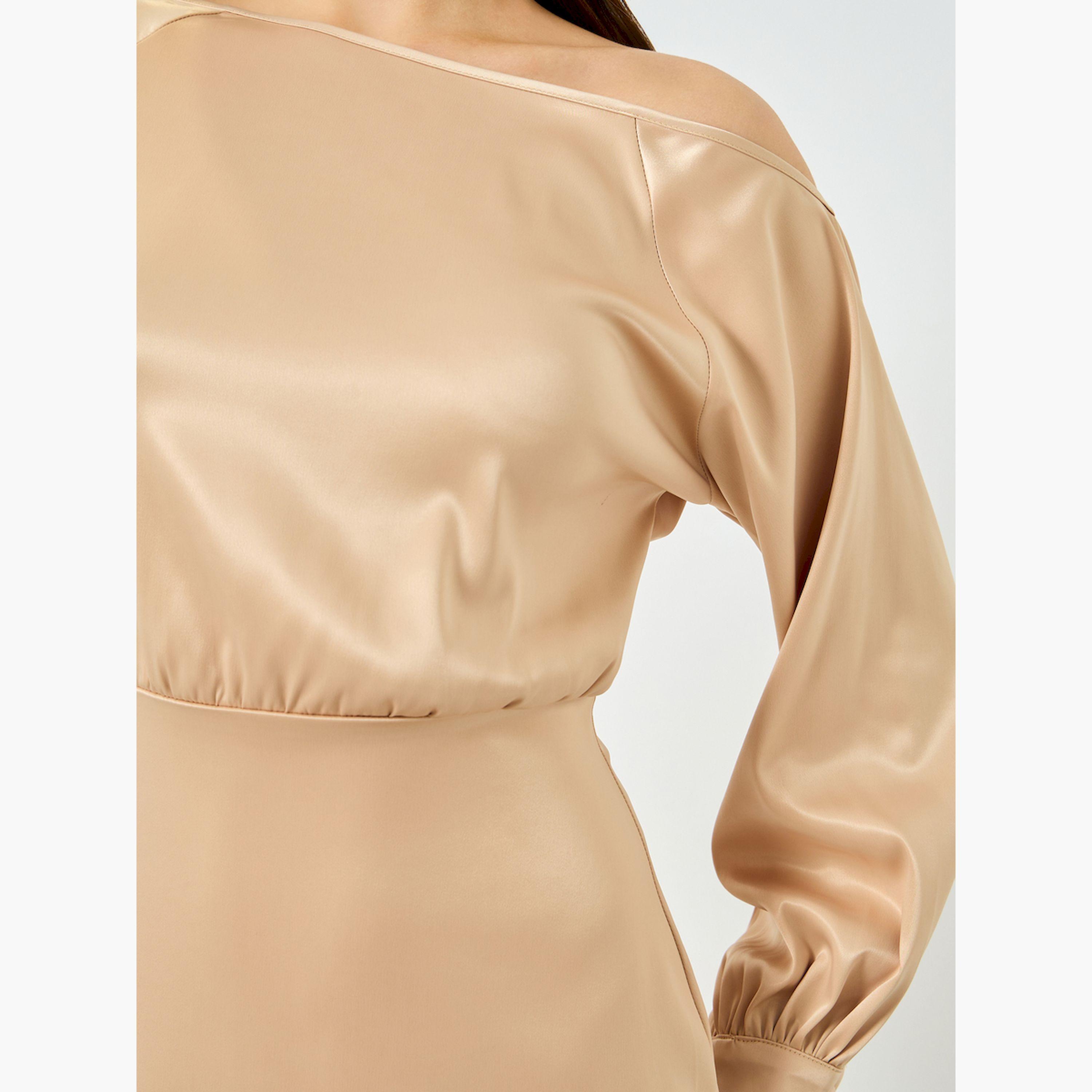 Take Two X Styli Beige Satin One Shoulder Balloon Sleeve Midi Dress-women-clothing-dresses-image-4