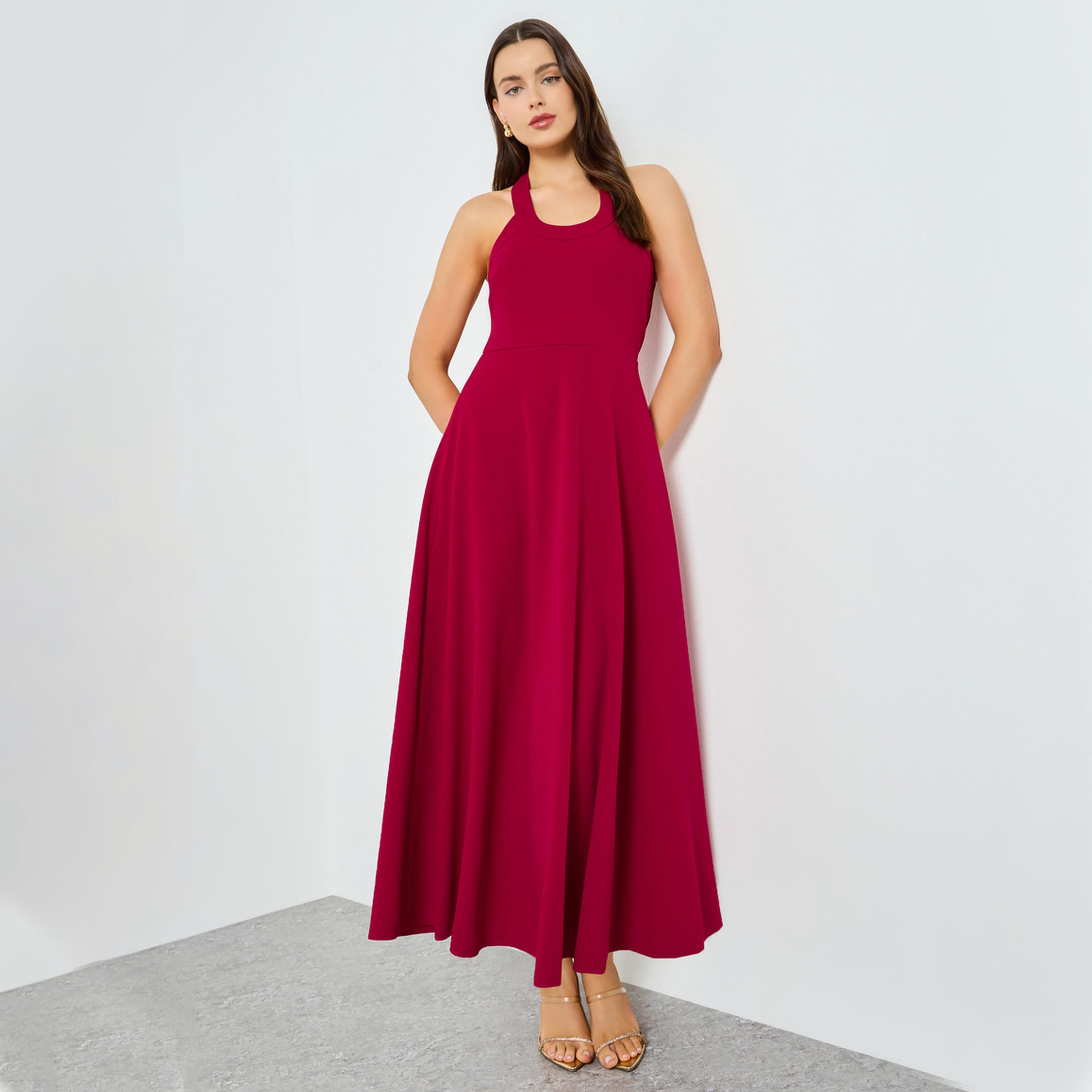 Take Two Red Halter Neck Sleeveless A-Line Maxi Dress-women-clothing-dresses-image-1