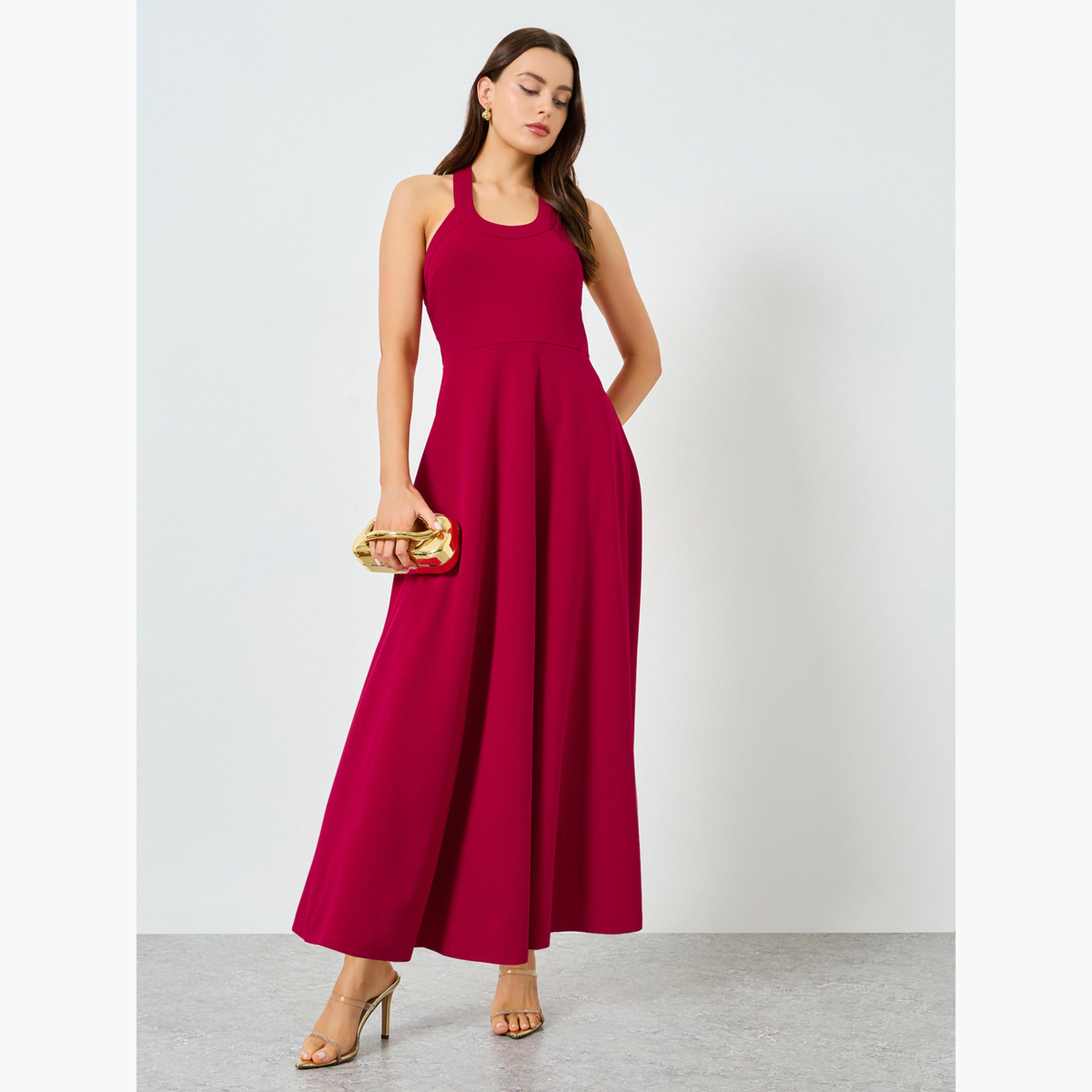 Take Two Red Halter Neck Sleeveless A-Line Maxi Dress-women-clothing-dresses-image-2