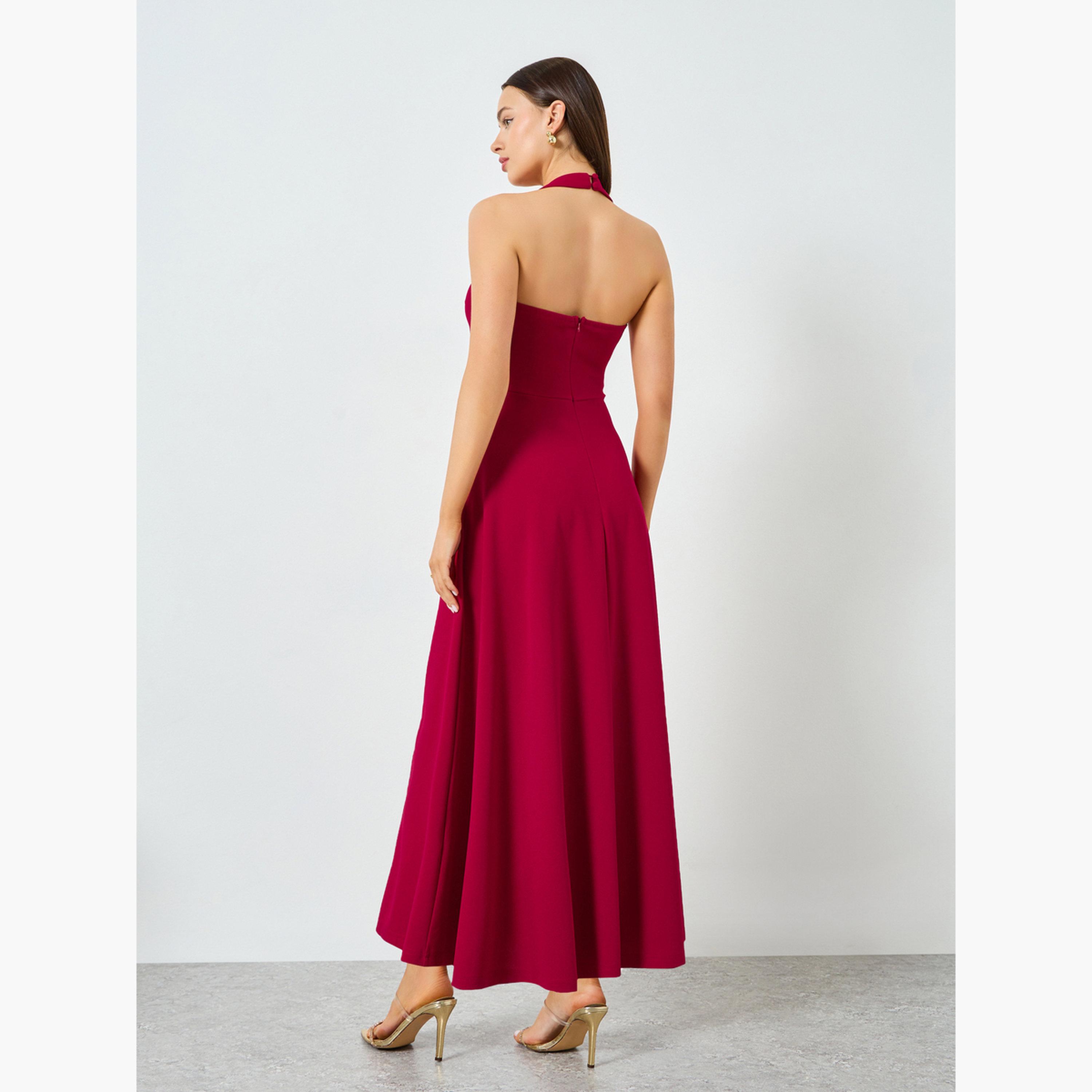 Take Two Red Halter Neck Sleeveless A-Line Maxi Dress-women-clothing-dresses-image-3