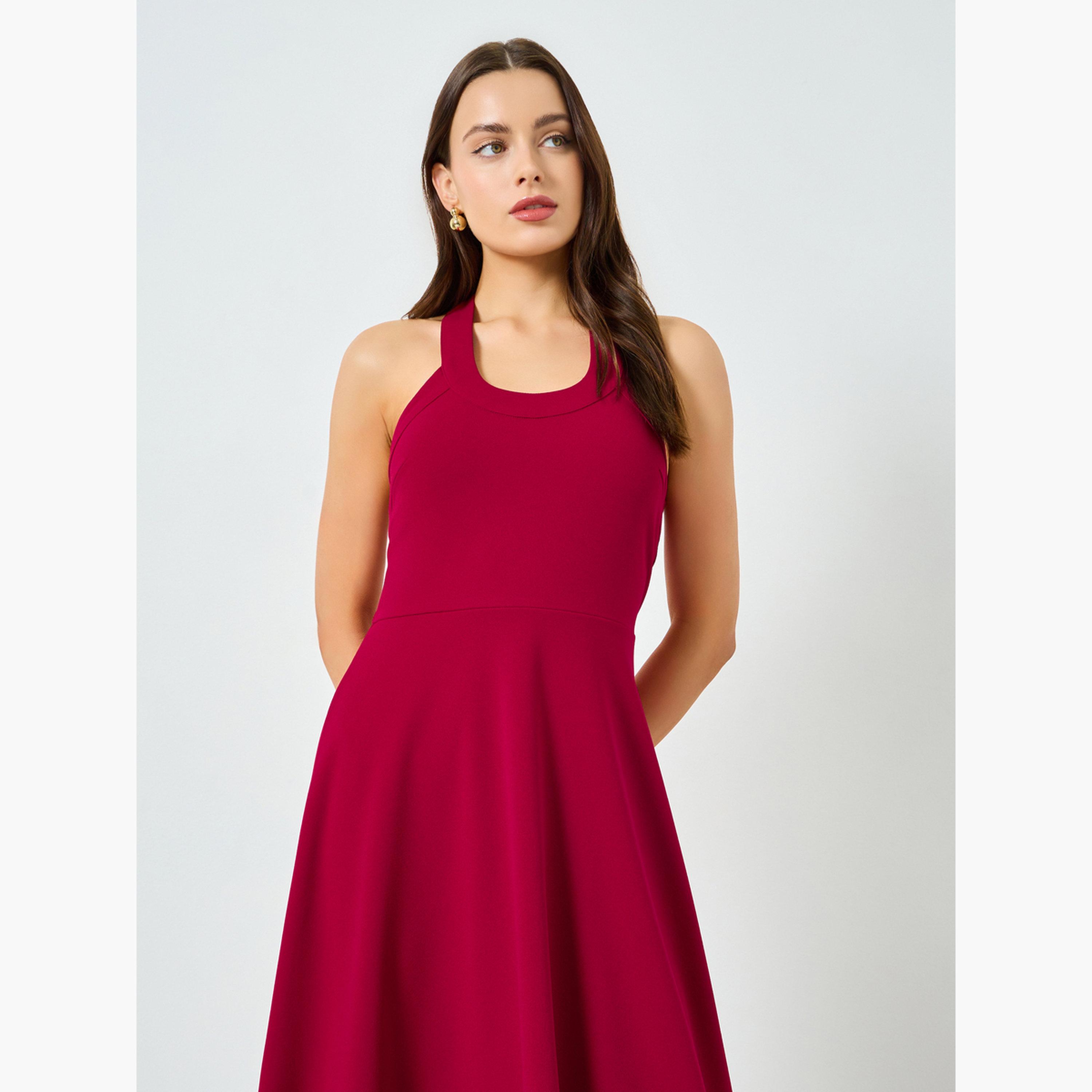 Take Two Red Halter Neck Sleeveless A-Line Maxi Dress-women-clothing-dresses-image-4
