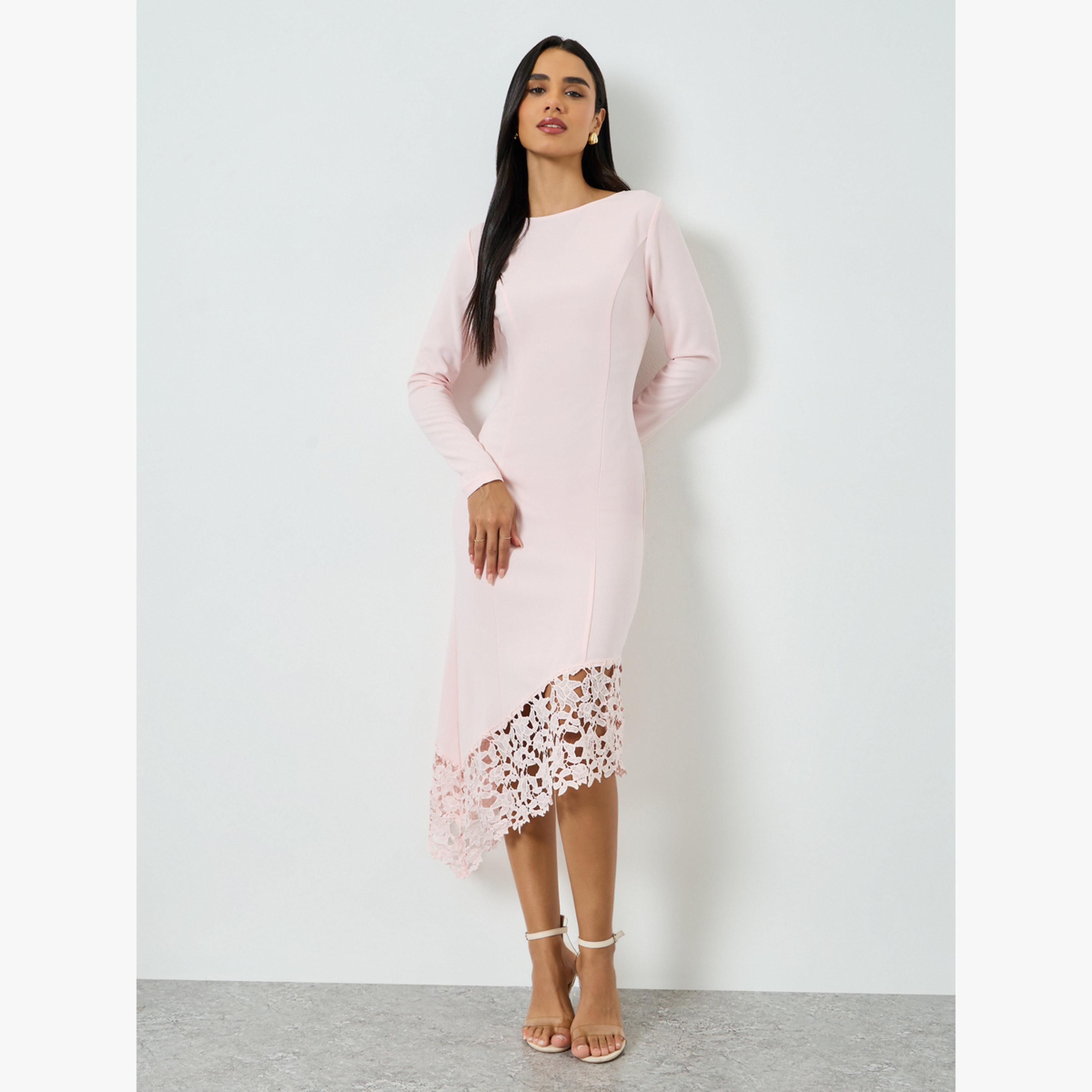 فستان ميدي بحواف دانتيل-women-clothing-dresses-image-1