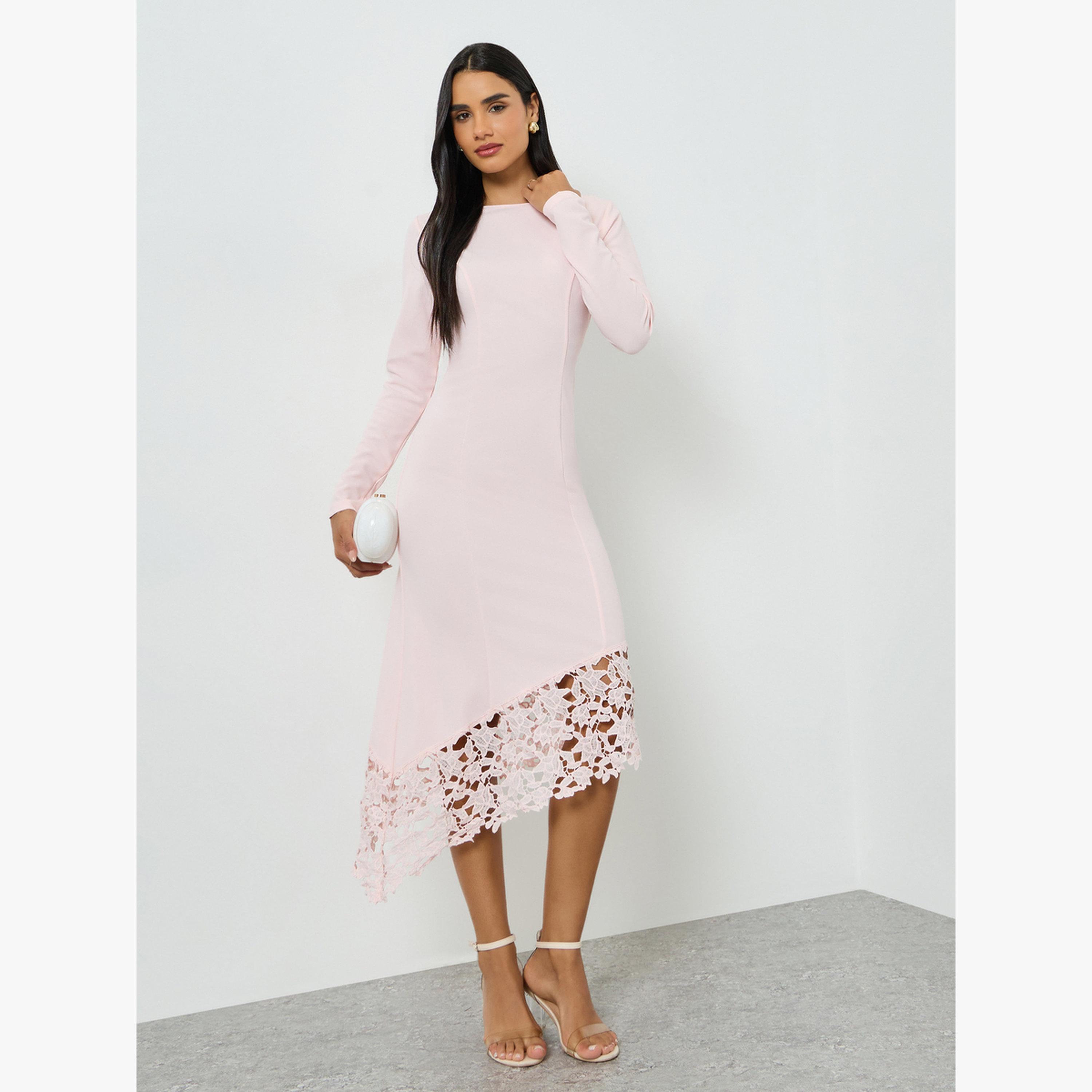 فستان ميدي بحواف دانتيل-women-clothing-dresses-image-2