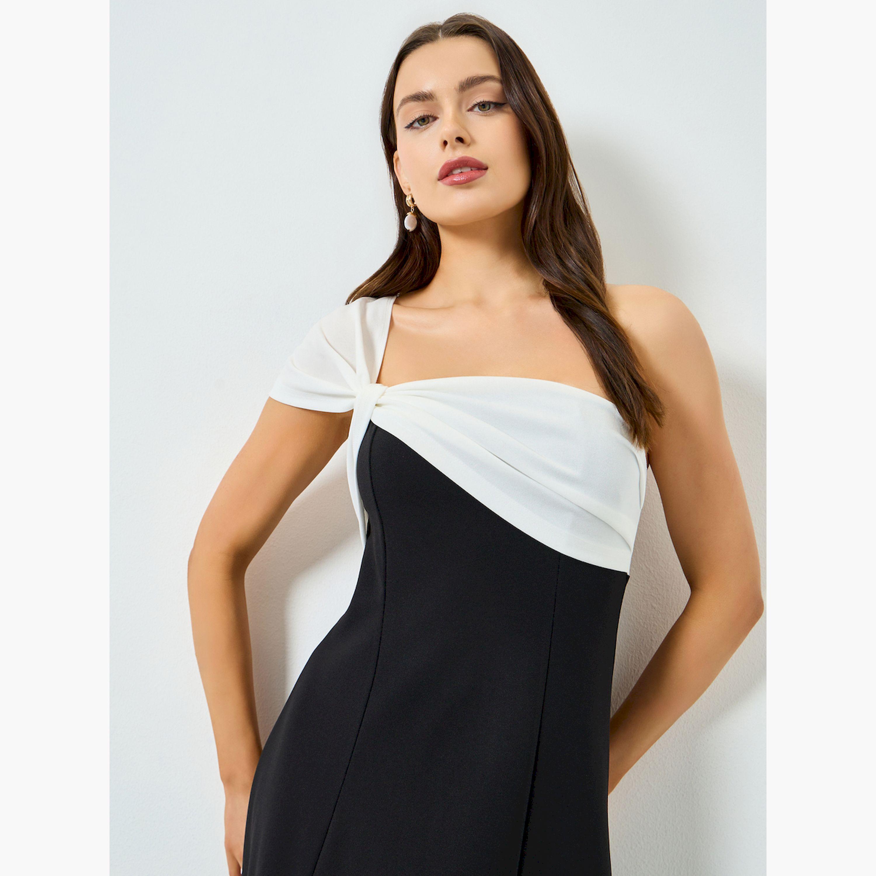 فستان طويل أسود بكتف واحد وألوان متباينة-women-clothing-dresses-image-4