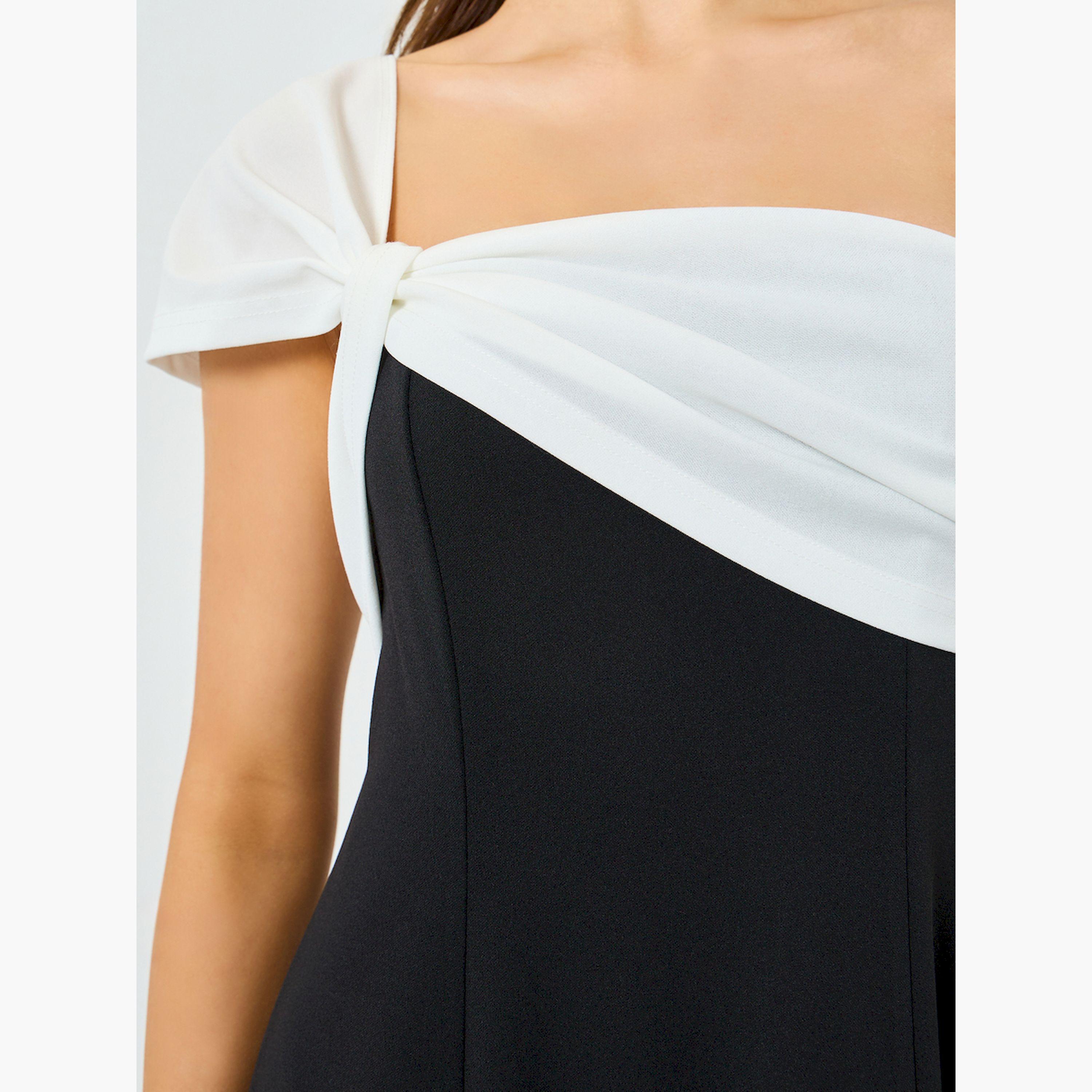 فستان طويل أسود بكتف واحد وألوان متباينة-women-clothing-dresses-image-5