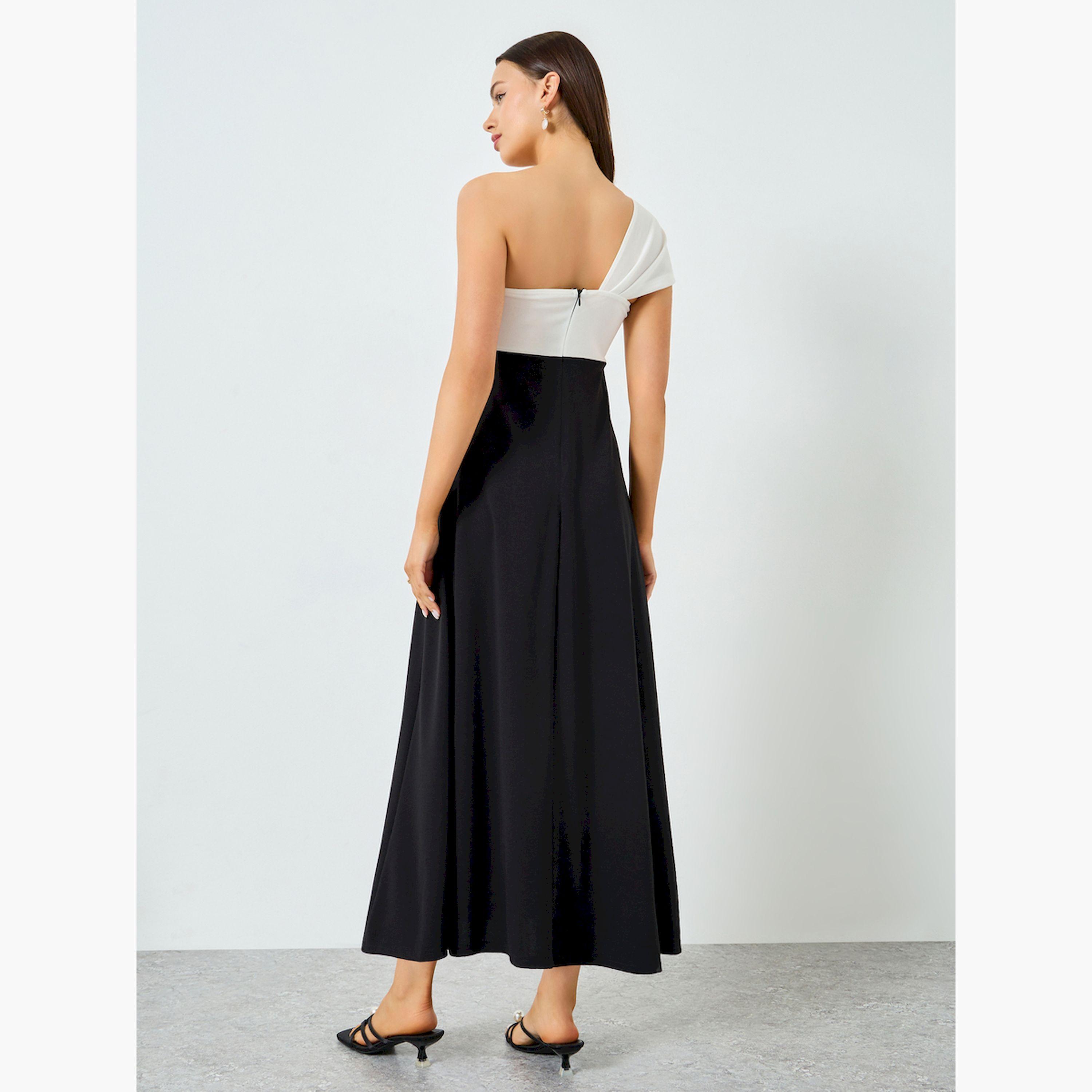 فستان طويل أسود بكتف واحد وألوان متباينة-women-clothing-dresses-image-6