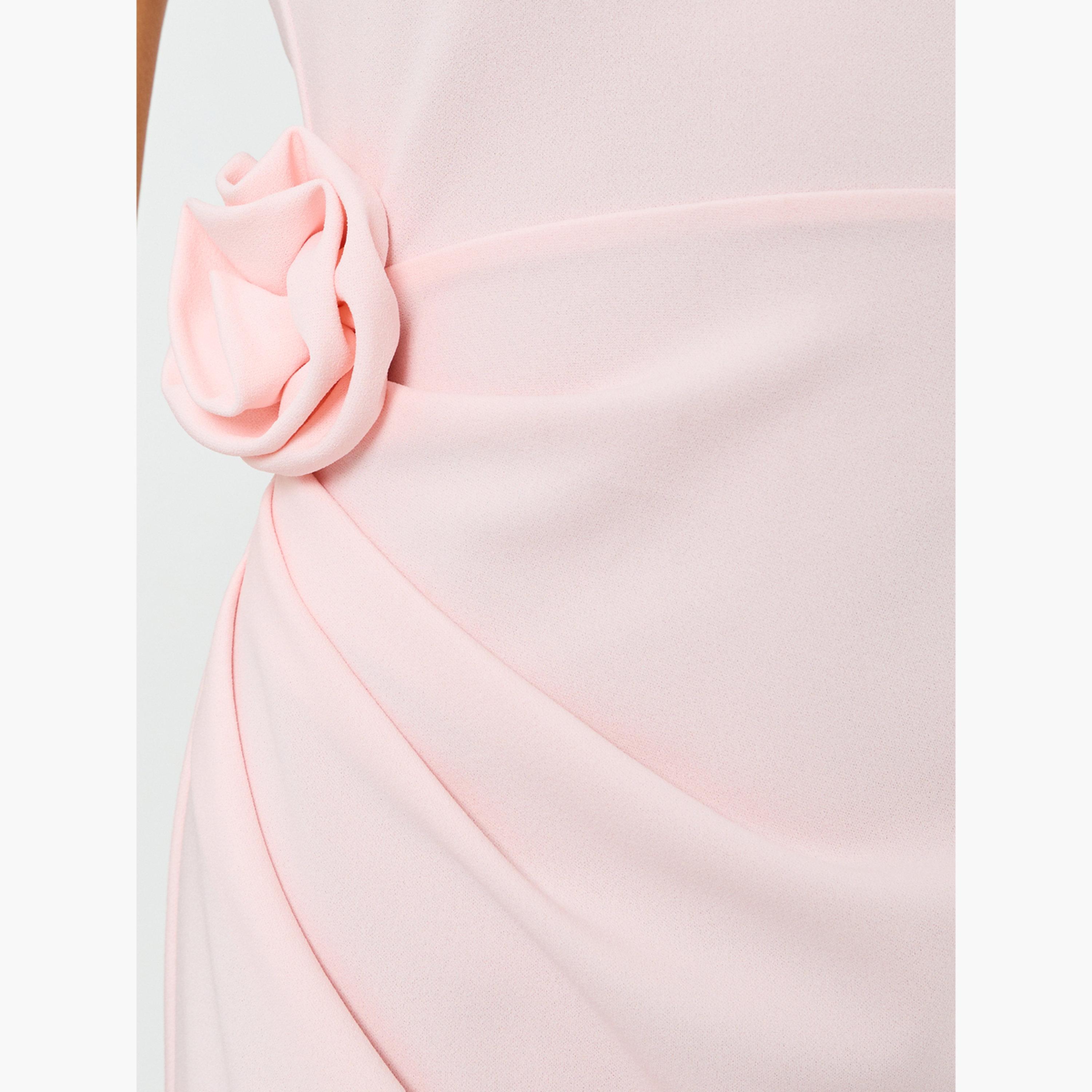 تيك تو - فستان ماكسي بدون أكمام مزين بتفاصيل زهرية مطوية باللون الوردي-women-clothing-dresses-image-6
