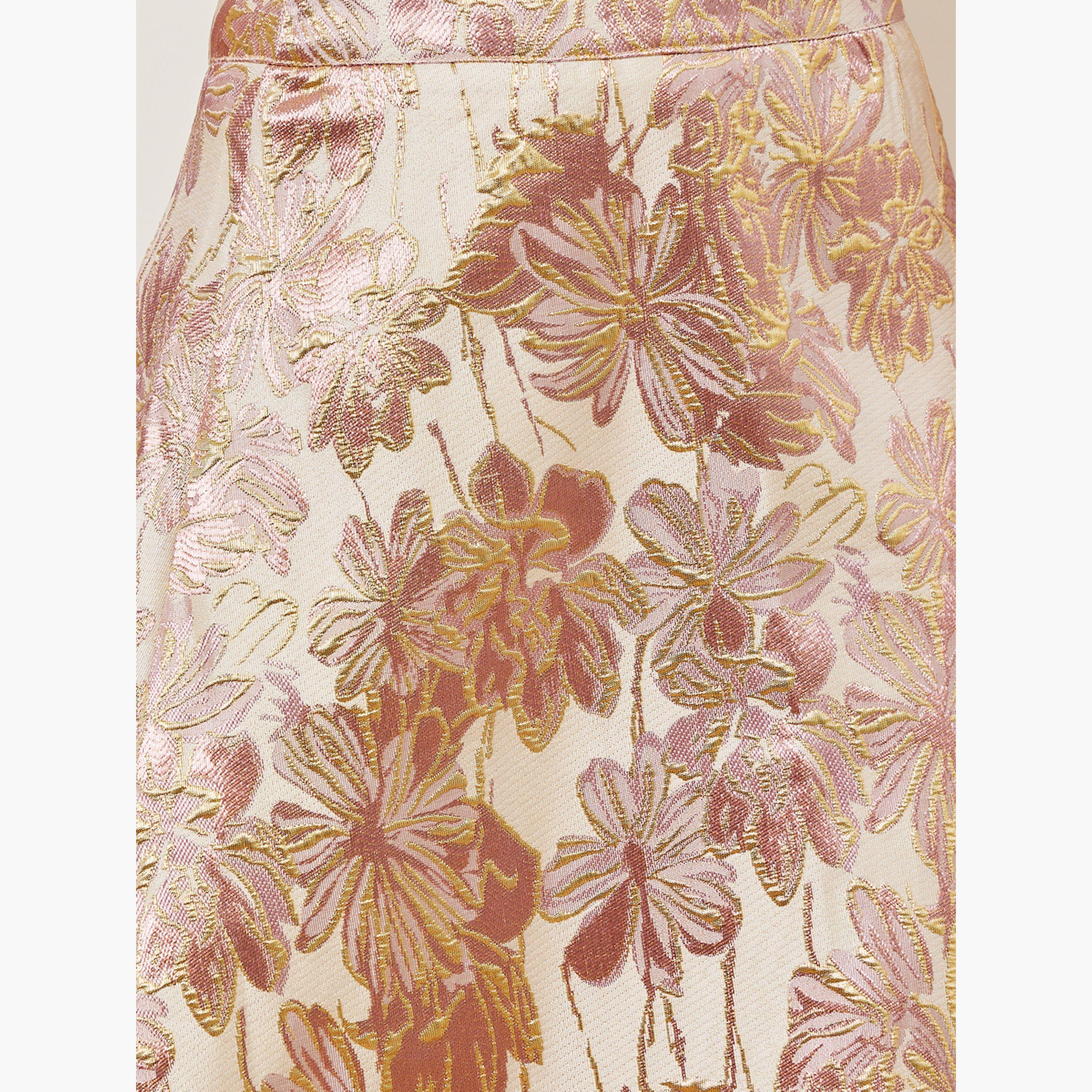 Styli Gold Floral Jacquard Midi Skirt-women-clothing-bottoms-skirts-image-3