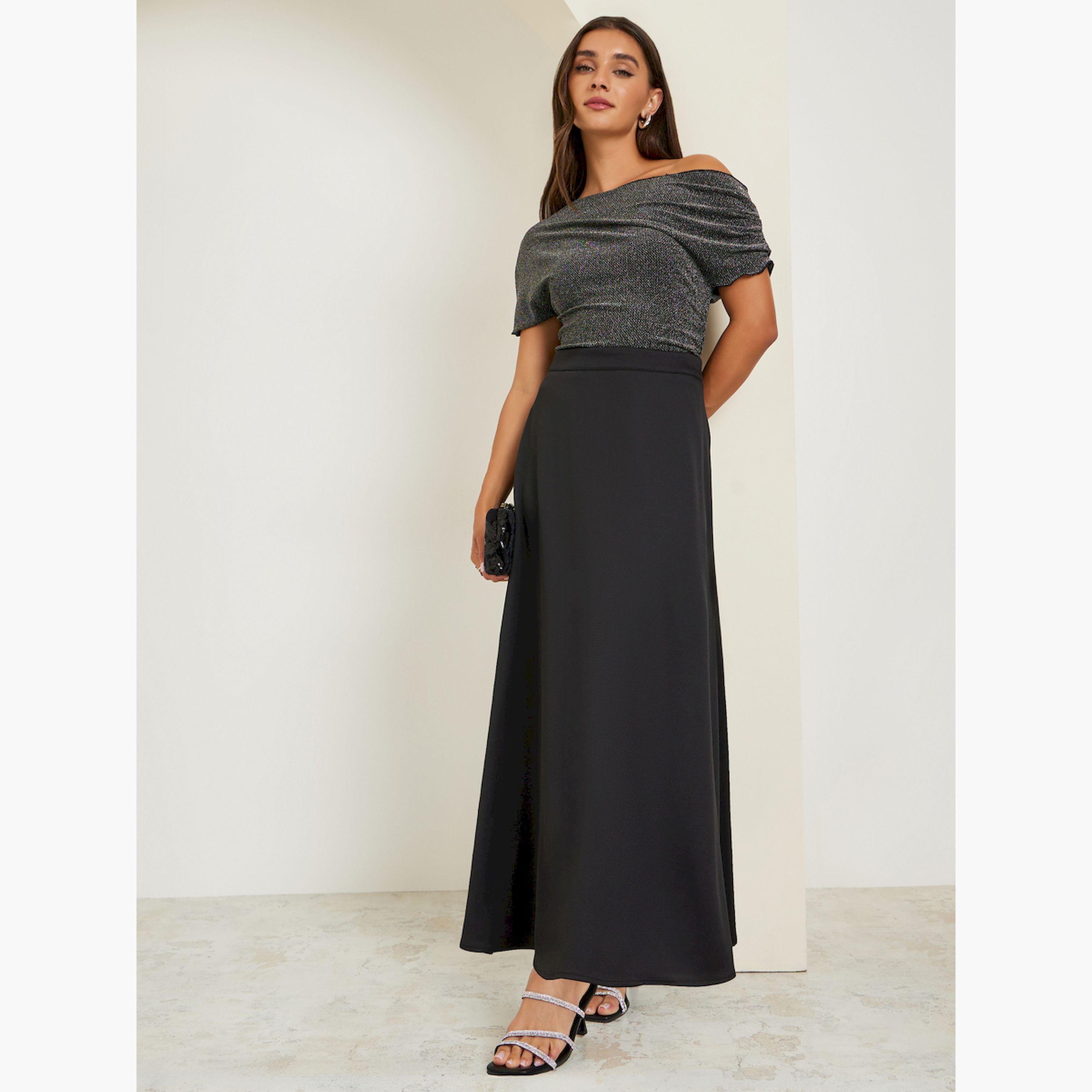 Styli Women Black Flared Maxi Skirt-women-clothing-bottoms-skirts-image-2