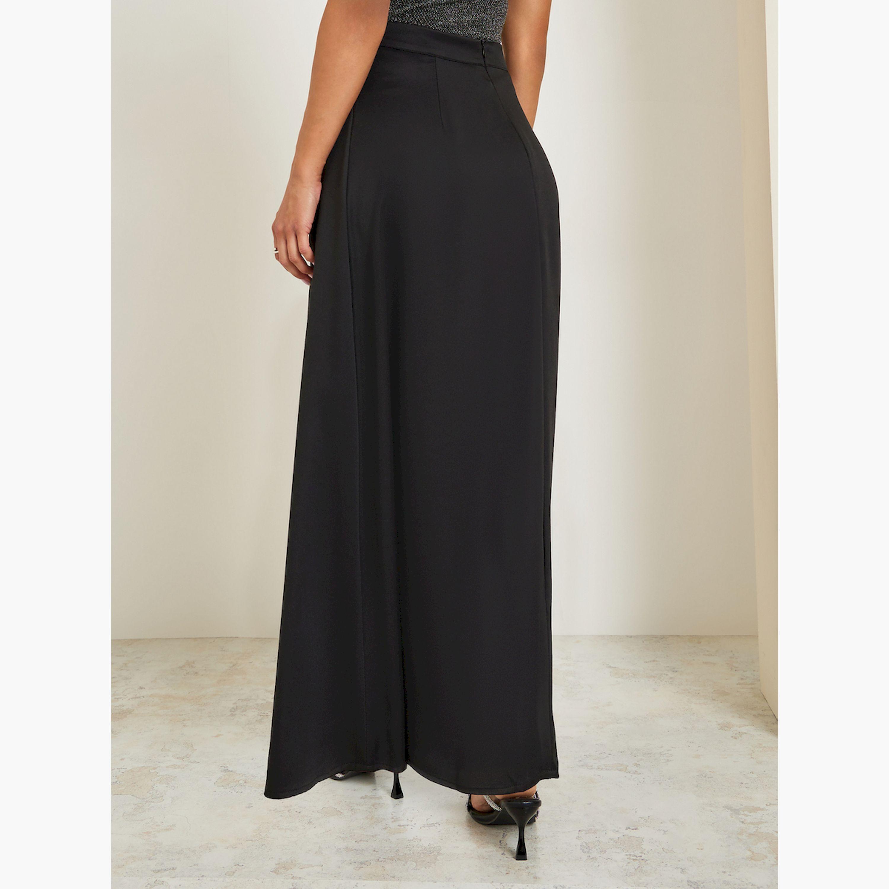 Styli Women Black Flared Maxi Skirt-women-clothing-bottoms-skirts-image-4