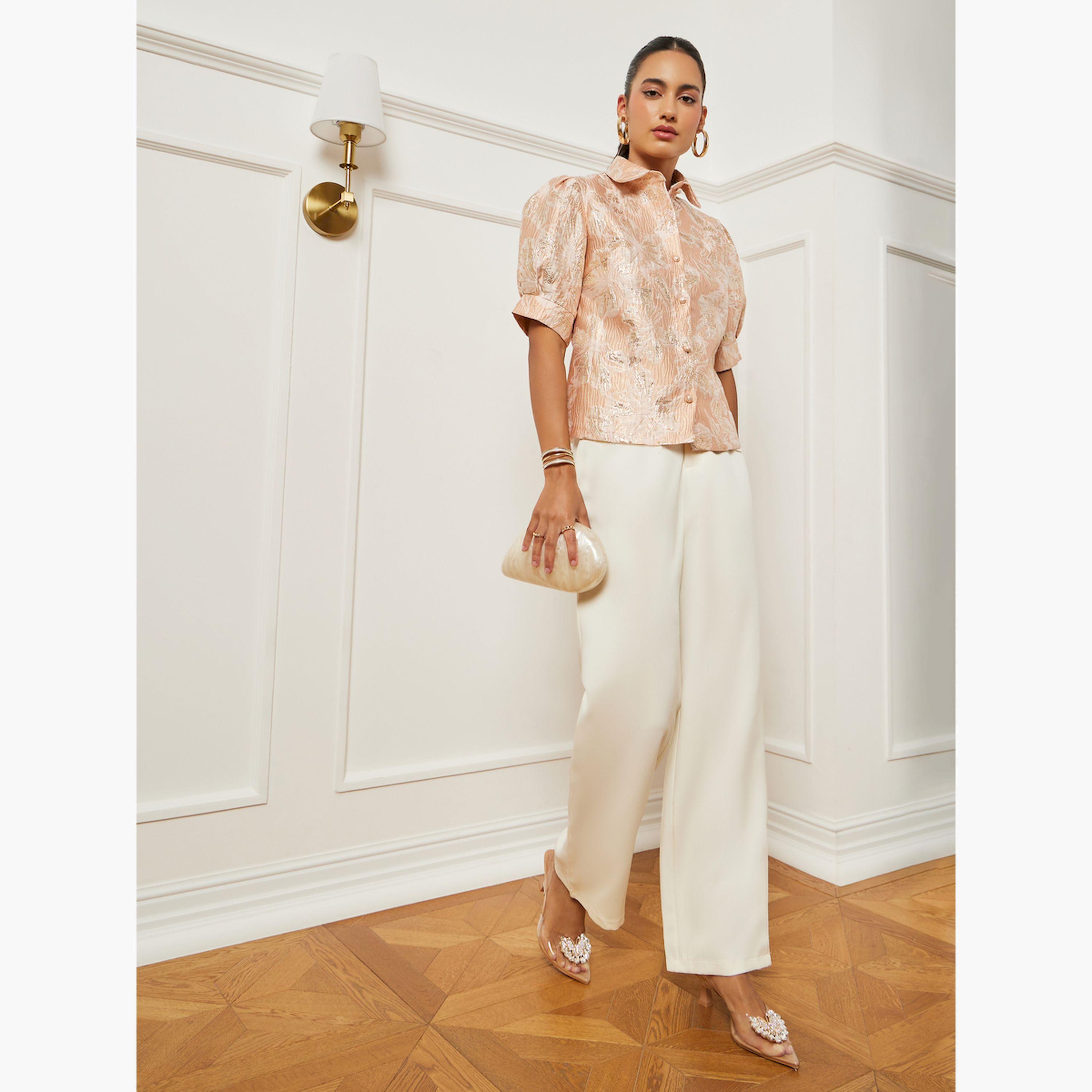 بلوزة جاكار بنقشة الزهور وأكمام منفوخة-women-clothing-shirtsandblouses-blouses-image-2