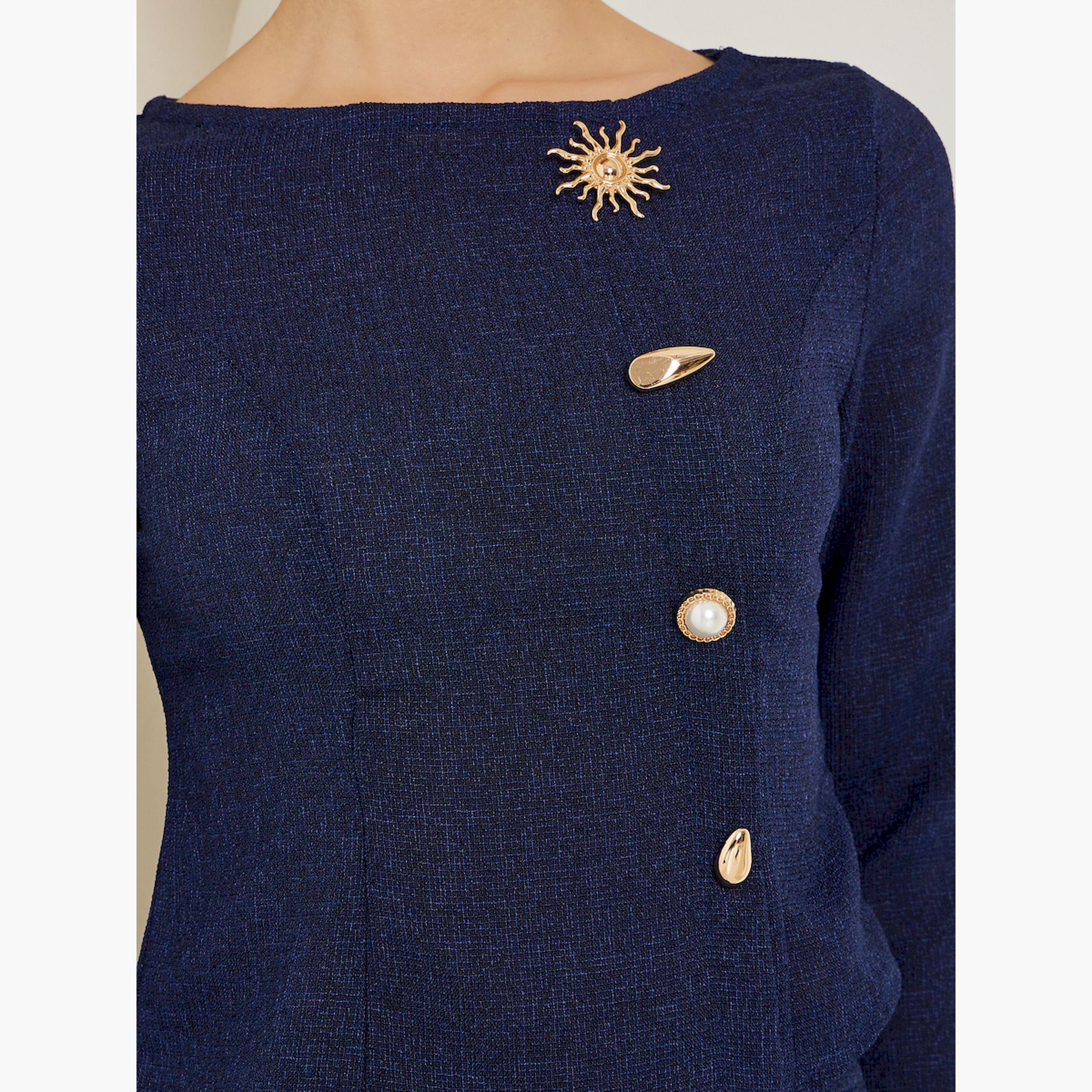 Styli Navy Blue Embellished Button Tweed Top-women-clothing-shirtsandblouses-blouses-image-5