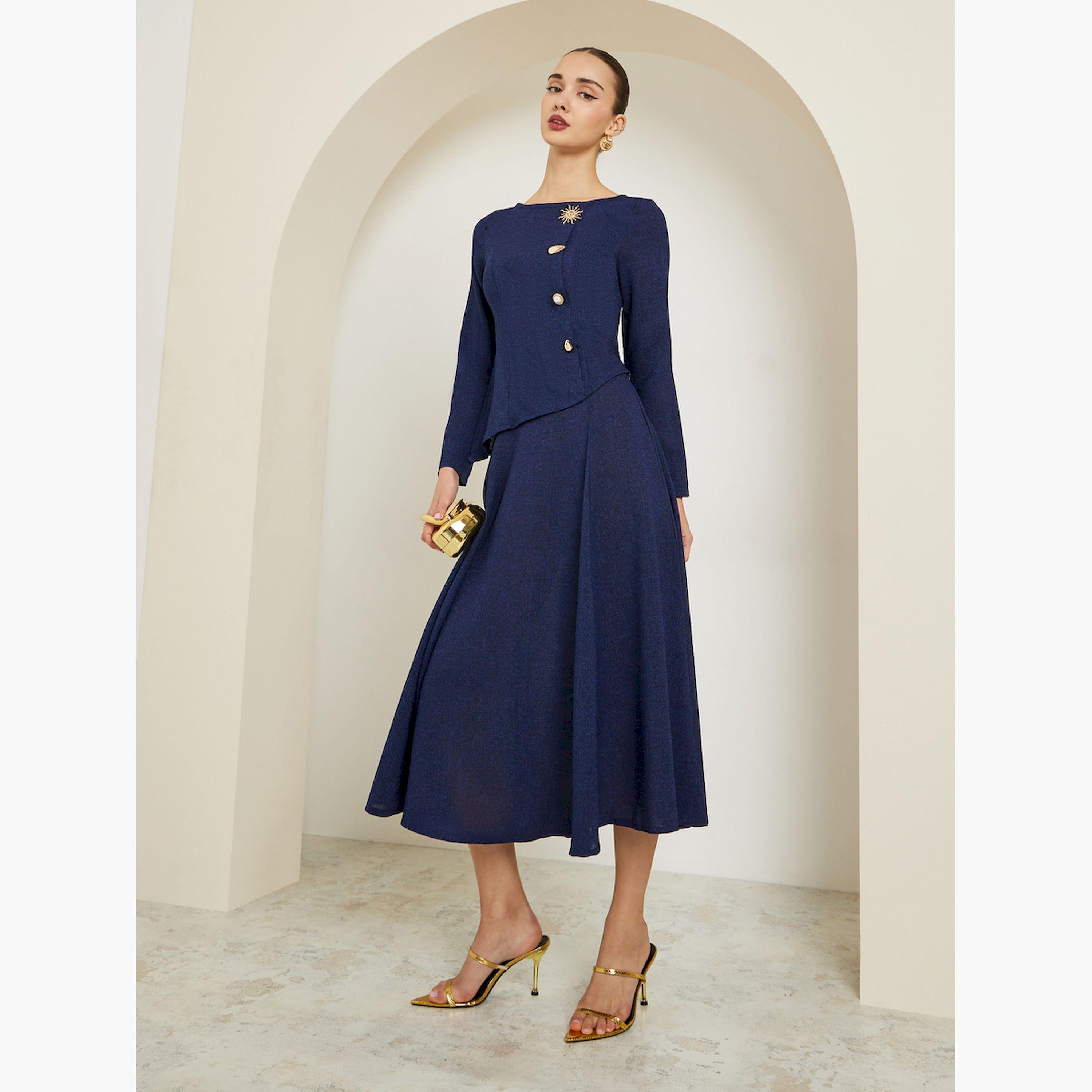 تنورة ميدي من التويد الأزرق بحافة واسعة-women-clothing-bottoms-skirts-image-2