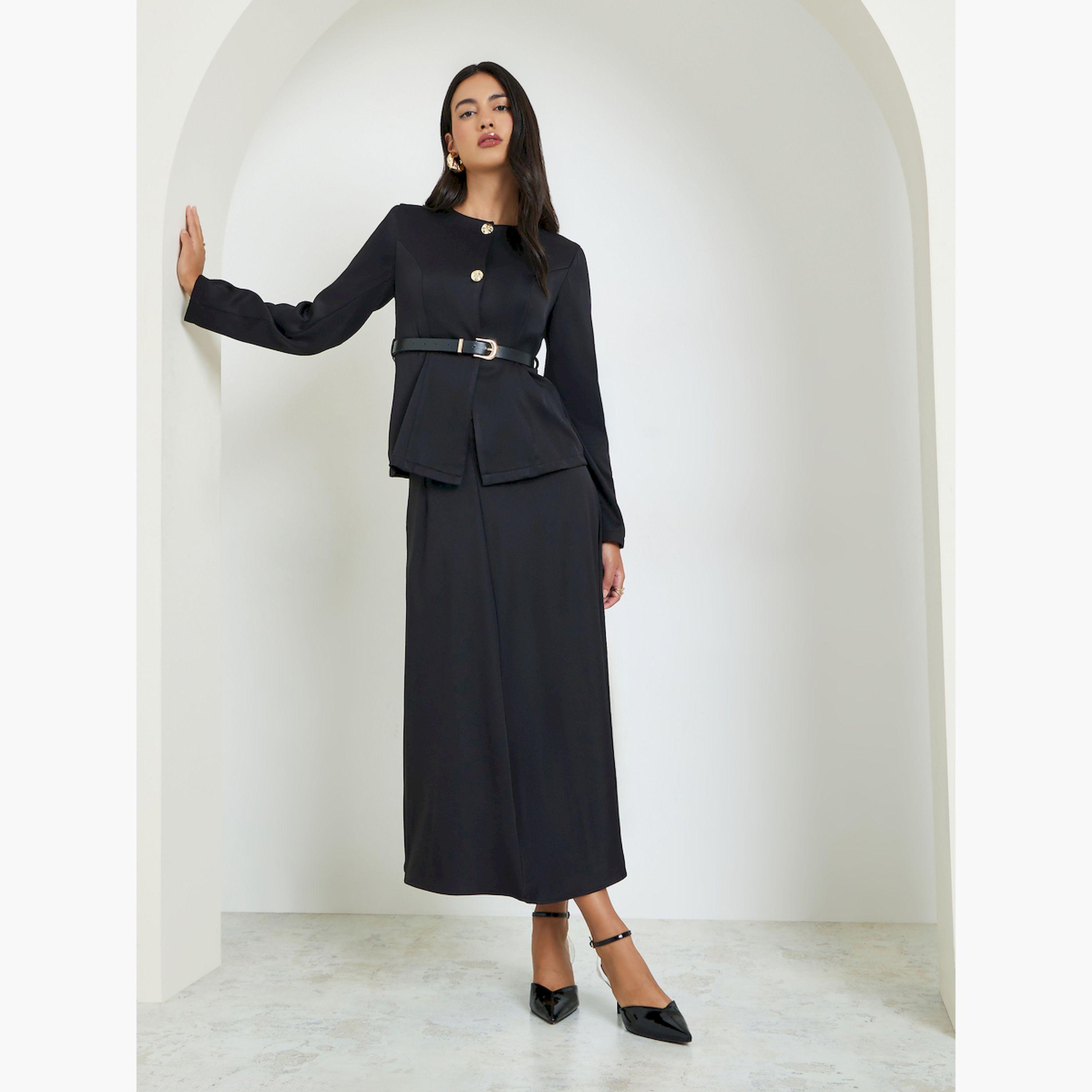Styli Black Belted Top with Button Detail-women-clothing-shirtsandblouses-blouses-image-2