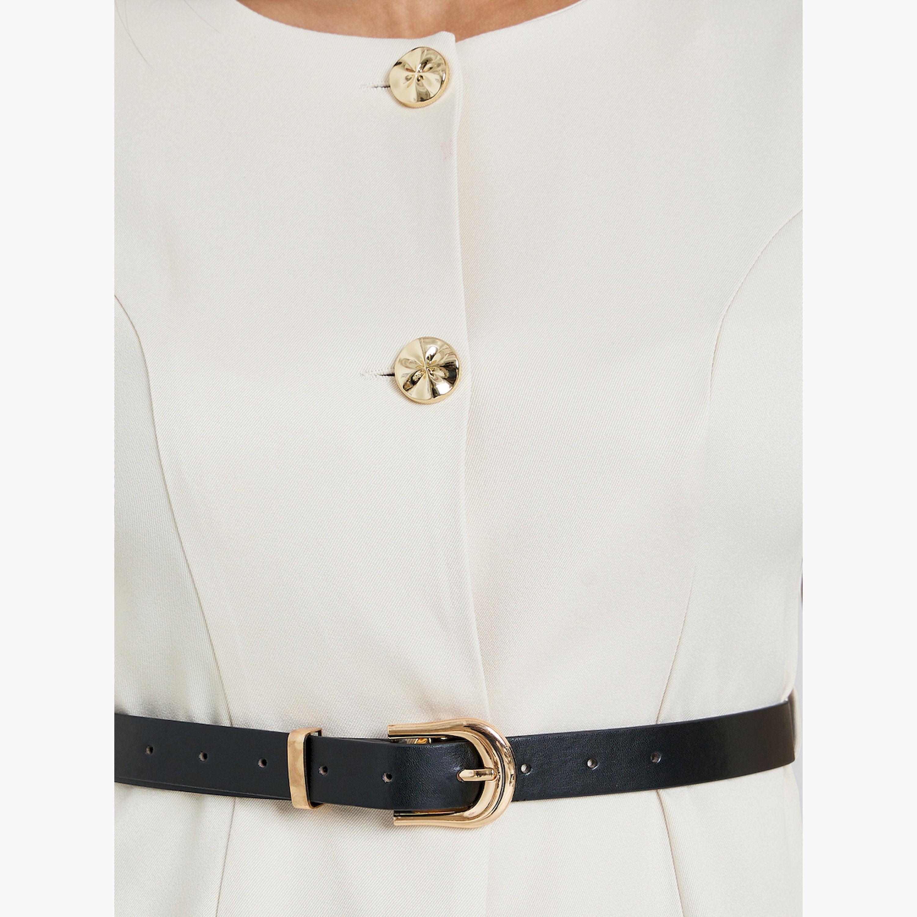 Styli Off White Belted Top with Button Detail-women-clothing-shirtsandblouses-blouses-image-5