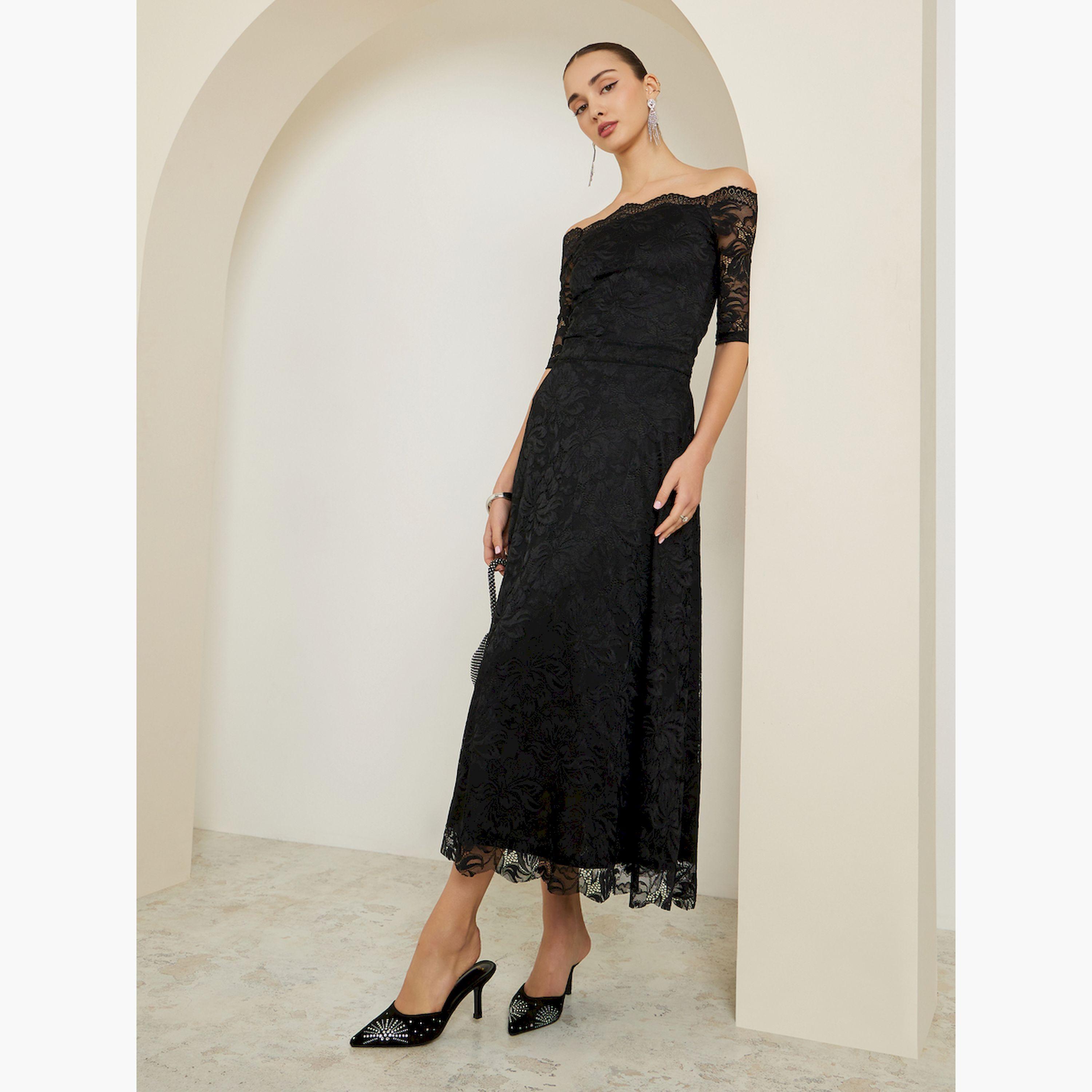 Styli Black Off-Shoulder Fitted Lace Top-women-clothing-shirtsandblouses-blouses-image-2