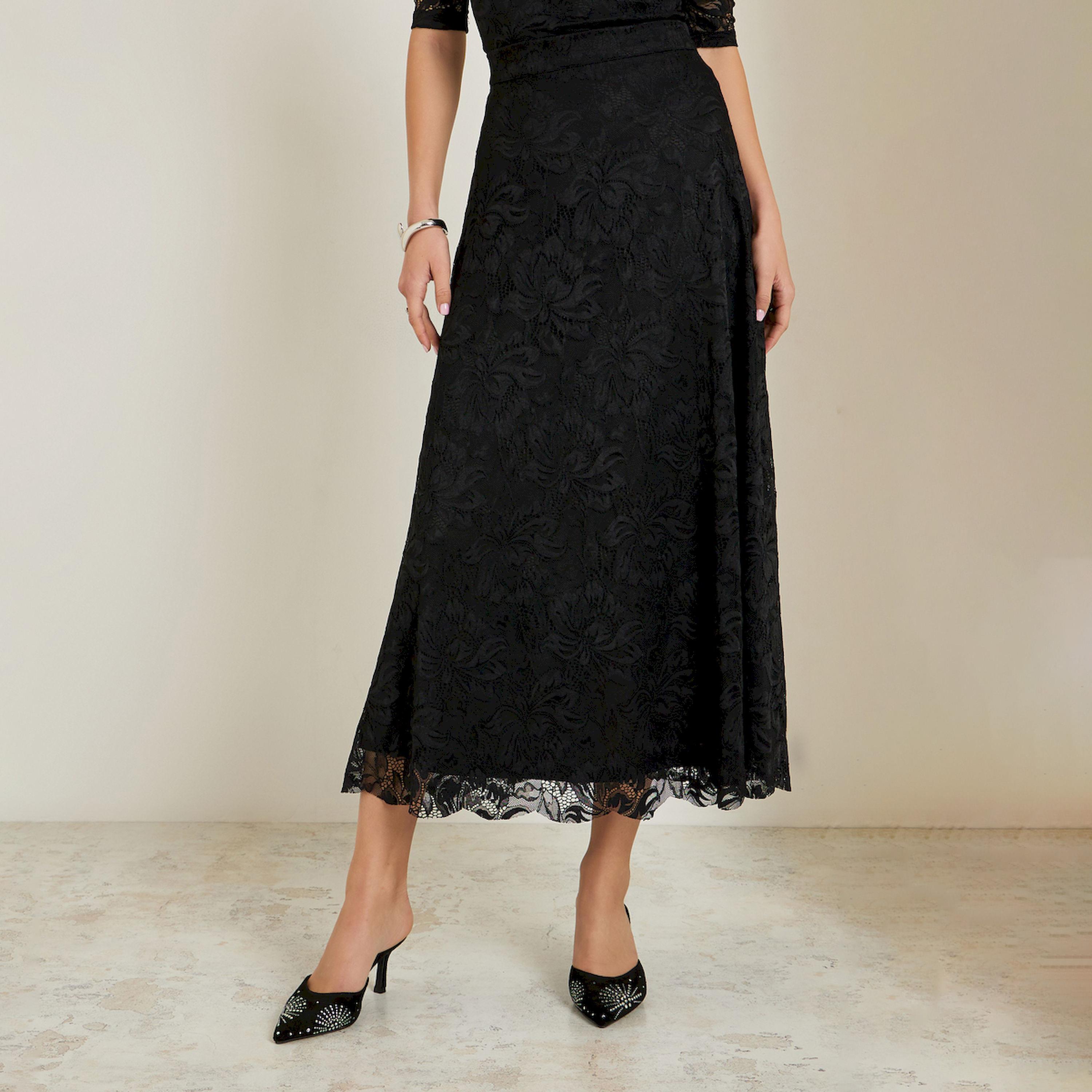 تنورة ميدي سوداء دانتيل بحافة واسعة-women-clothing-bottoms-skirts-image-1